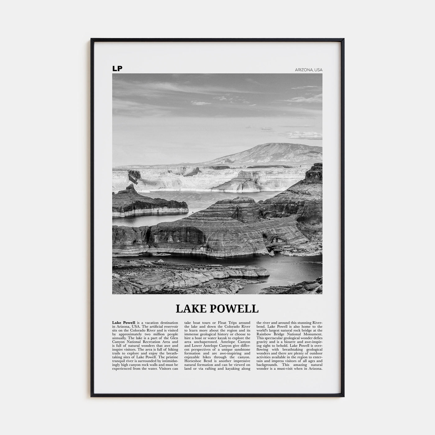 Lake Powell Travel B&W Poster
