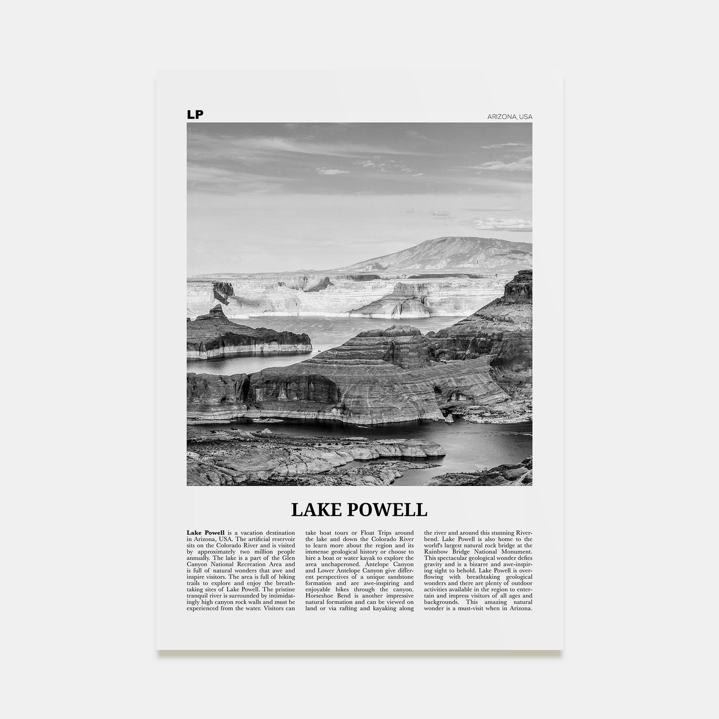Lake Powell Travel B&W Poster