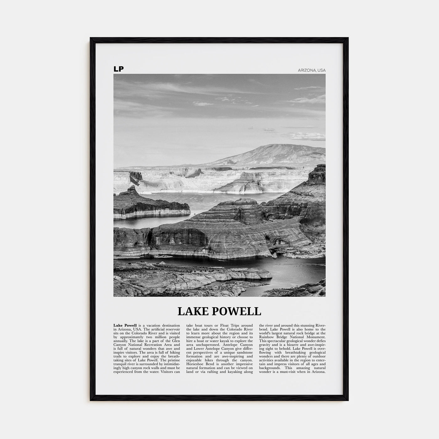 Lake Powell Travel B&W Poster