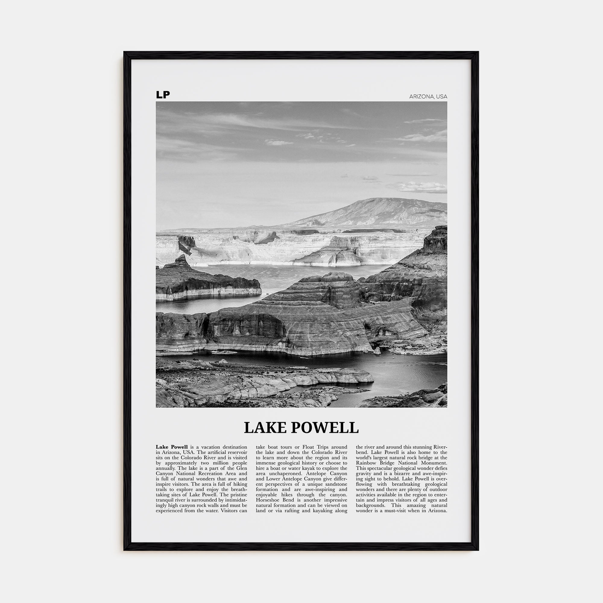Lake Powell Travel B&W Poster