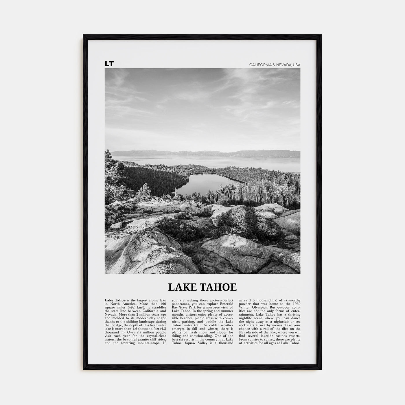 Lake Tahoe Travel B&W No 2 Poster