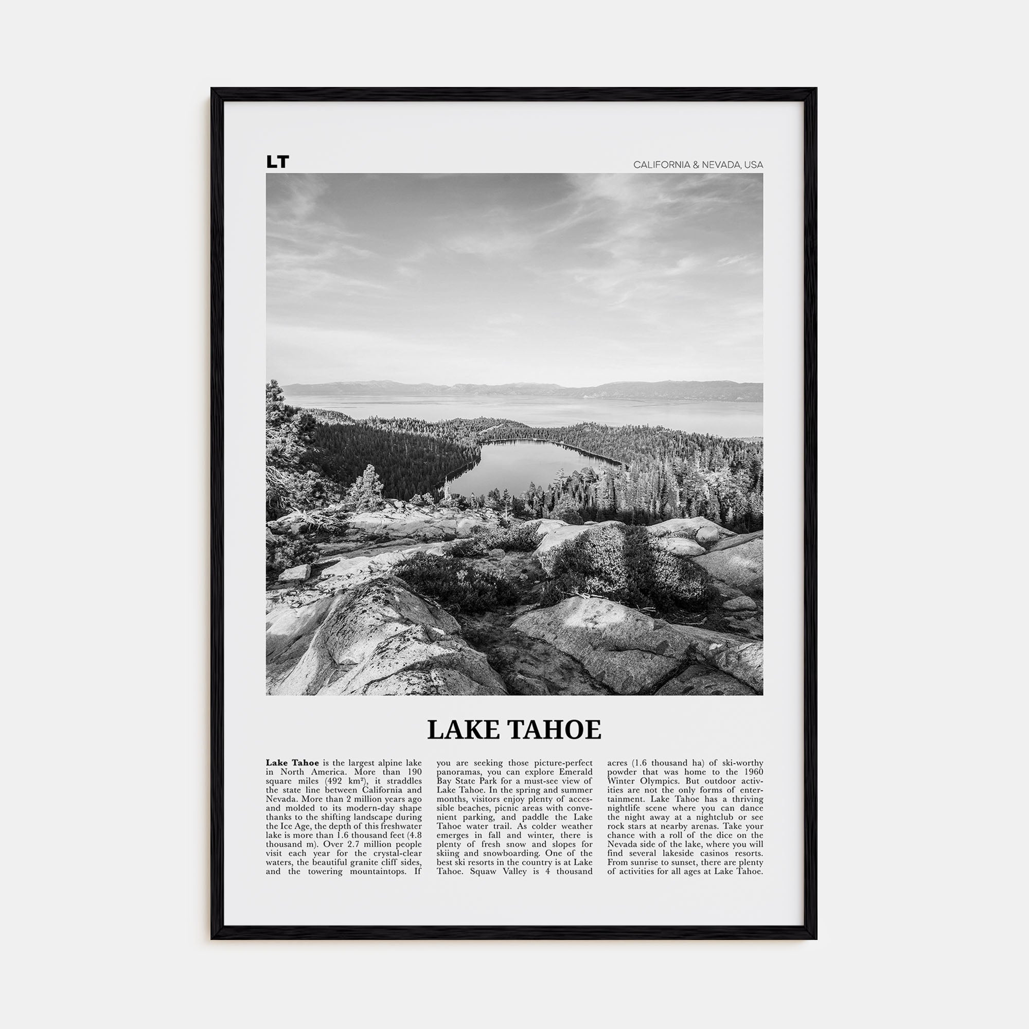 Lake Tahoe Travel B&W No 2 Poster