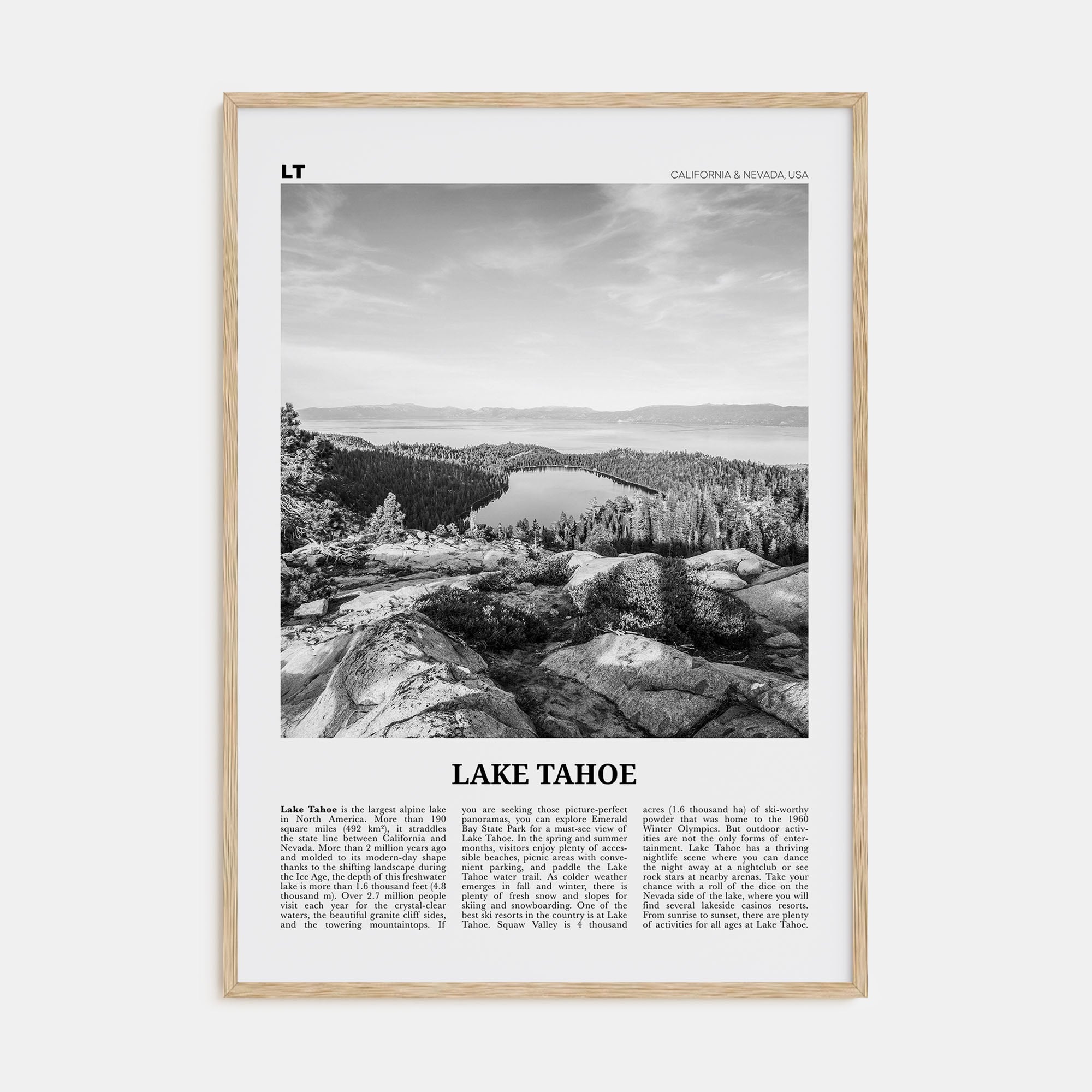 Lake Tahoe Travel B&W No 2 Poster