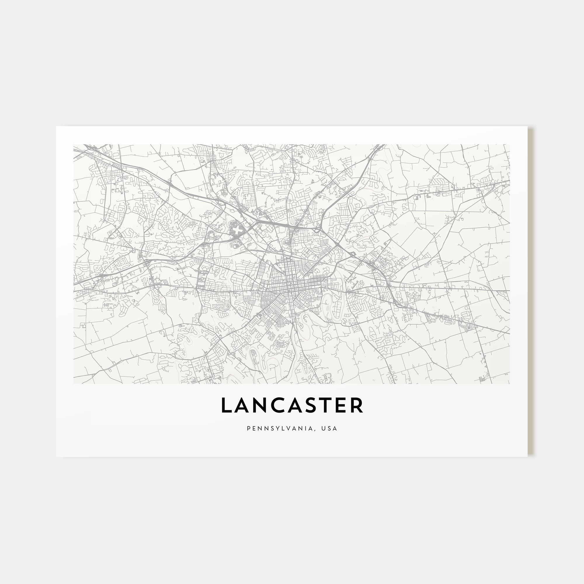 Lancaster, Pennsylvania Map Landscape Poster