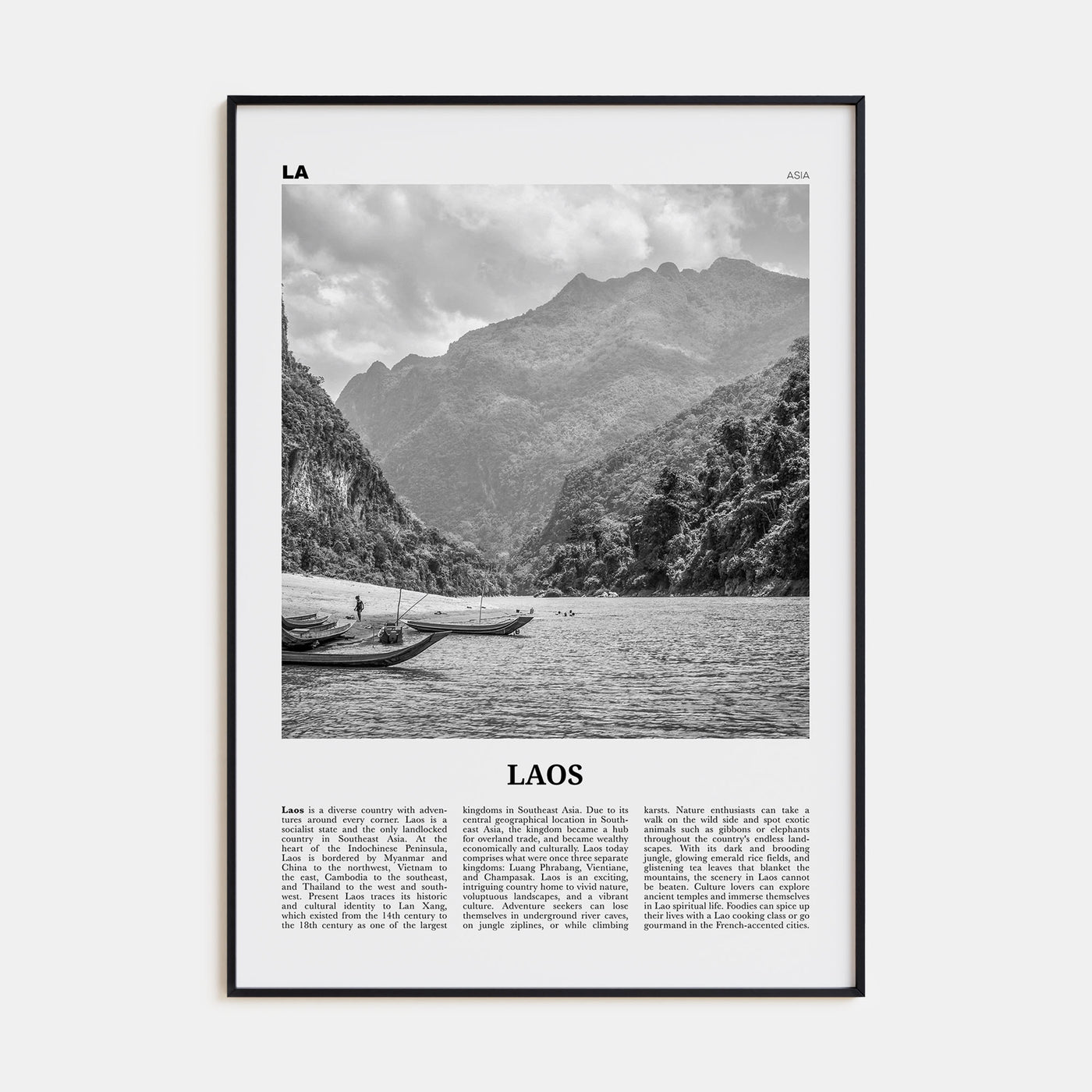 Laos Travel B&W No 1 Poster