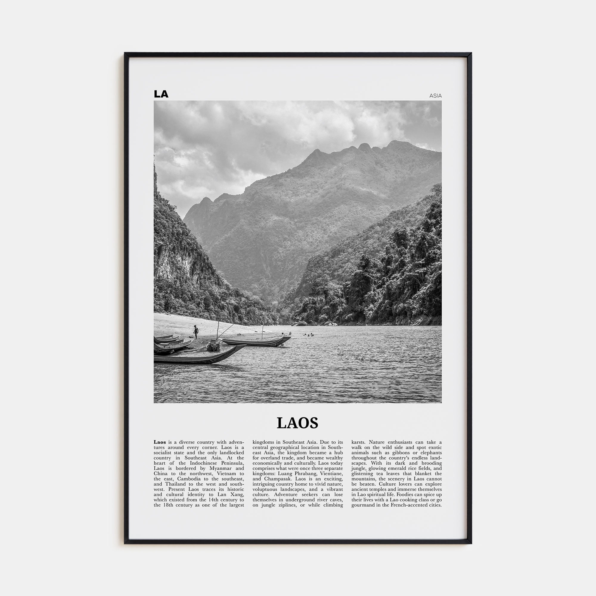 Laos Travel B&W No 1 Poster