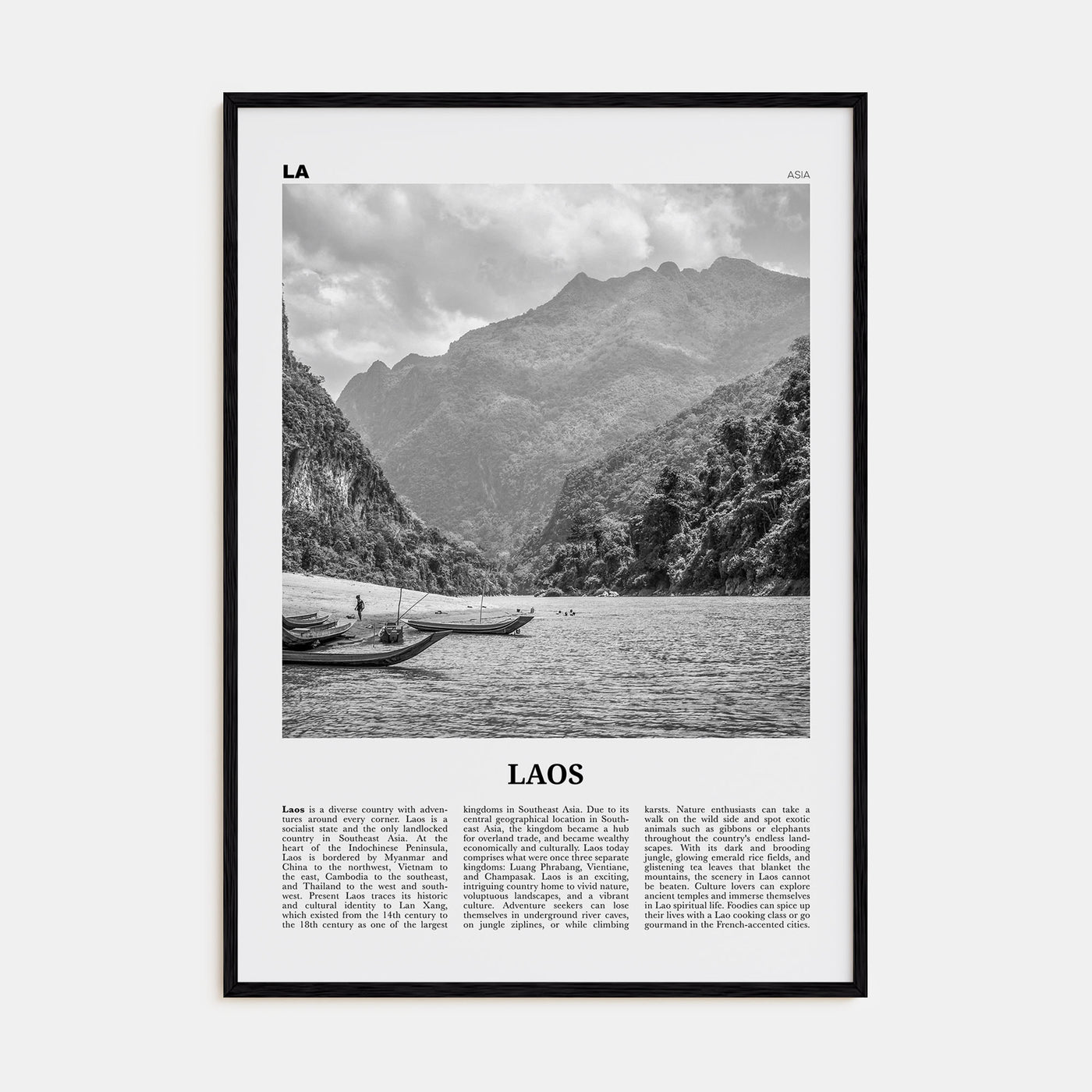 Laos Travel B&W No 1 Poster