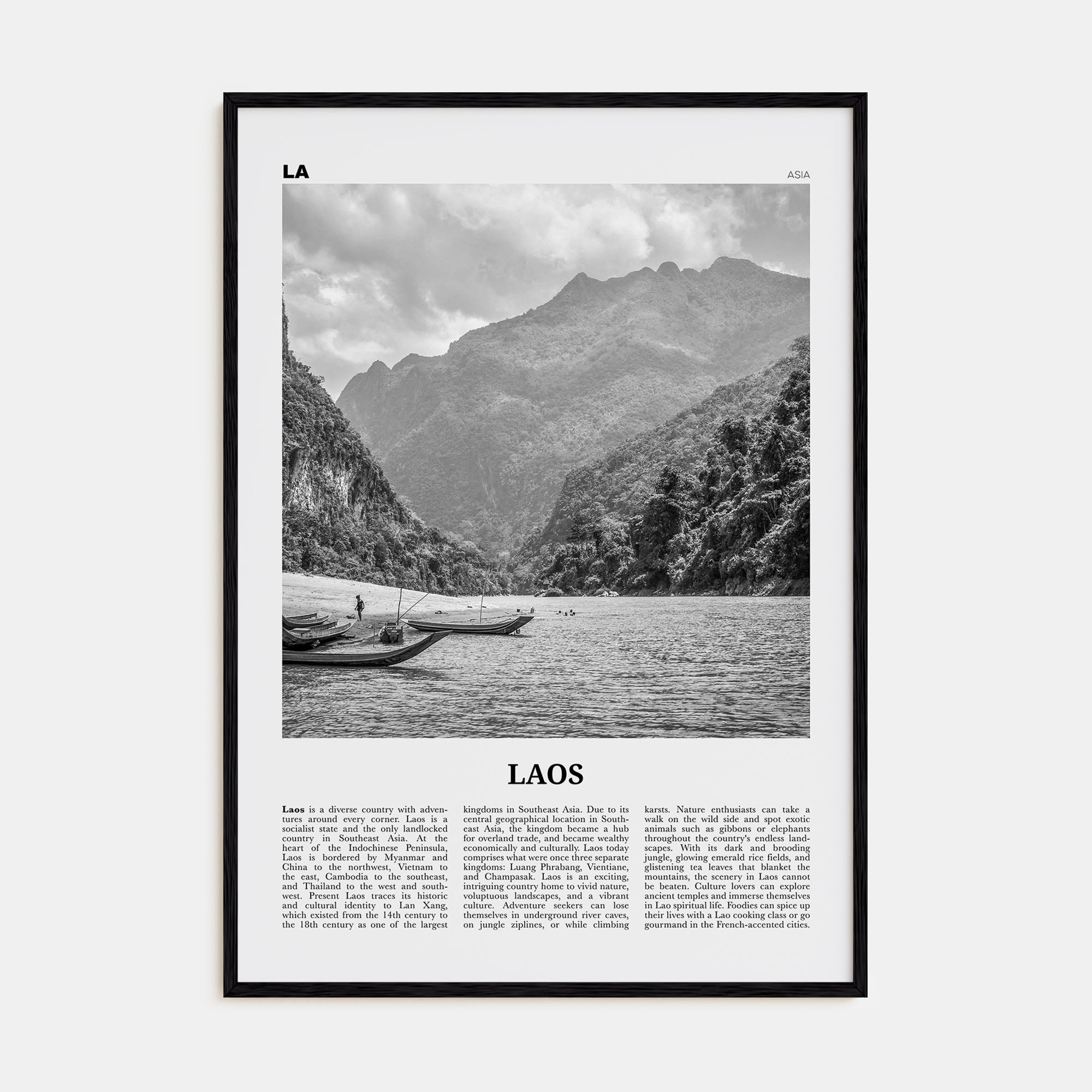 Laos Travel B&W No 1 Poster