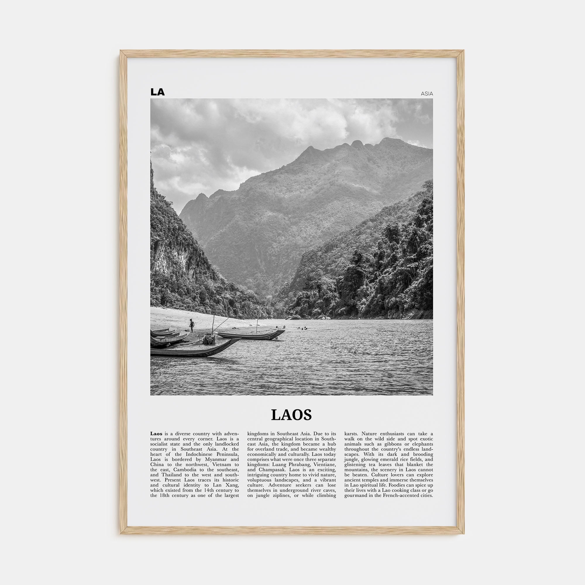 Laos Travel B&W No 1 Poster