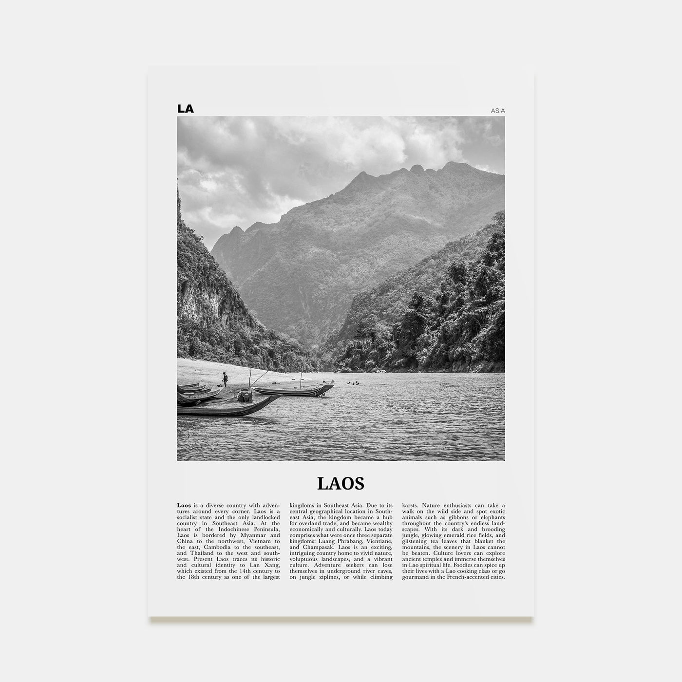 Laos Travel B&W No 1 Poster
