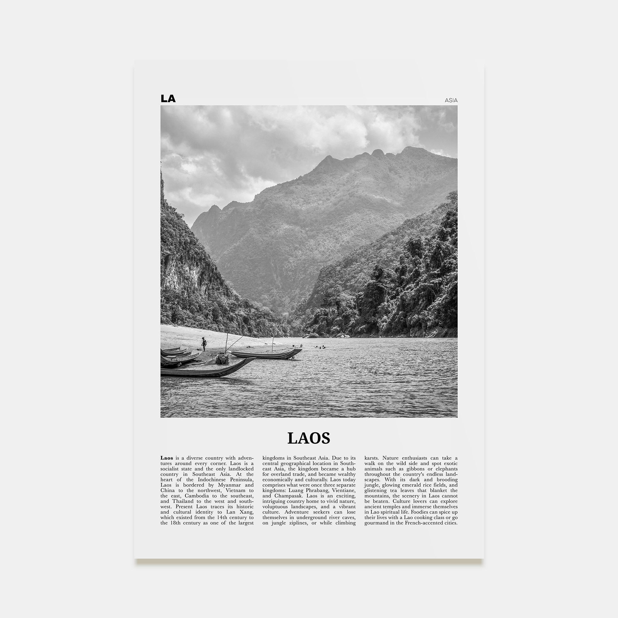 Laos Travel B&W No 1 Poster