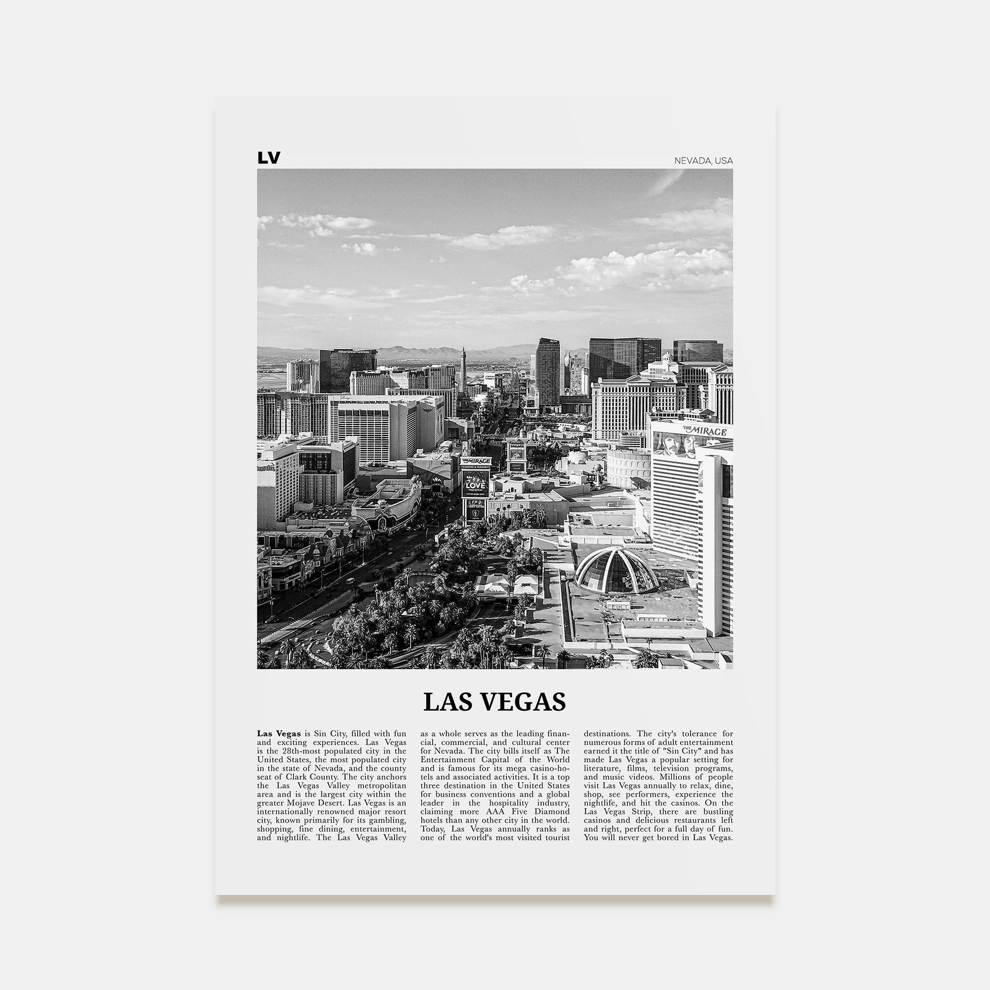 Las Vegas Travel B&W No 2 Poster