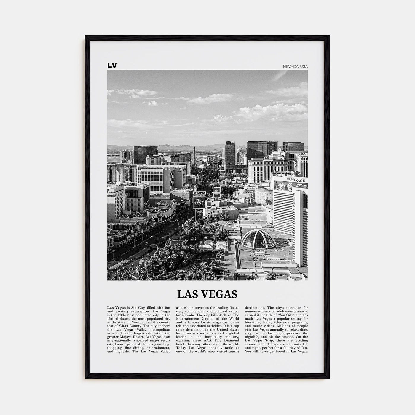 Las Vegas Travel B&W No 2 Poster