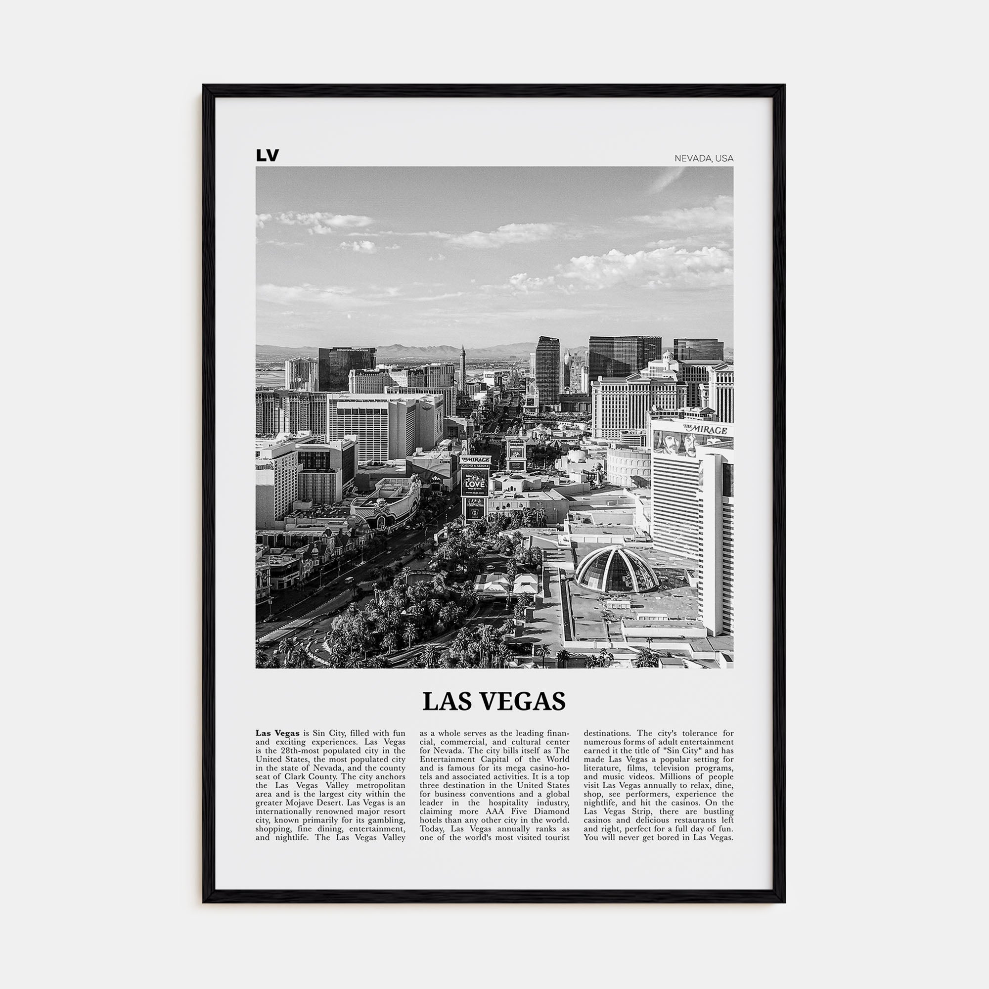 Las Vegas Travel B&W No 2 Poster