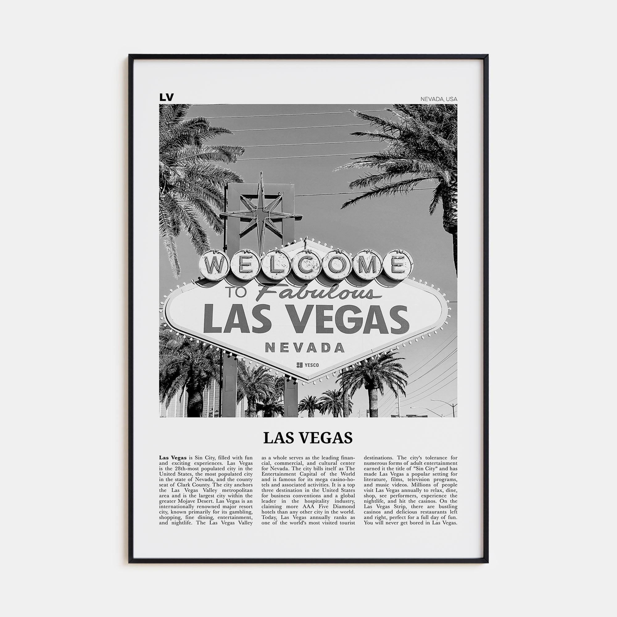Las Vegas Travel B&W No 3 Poster