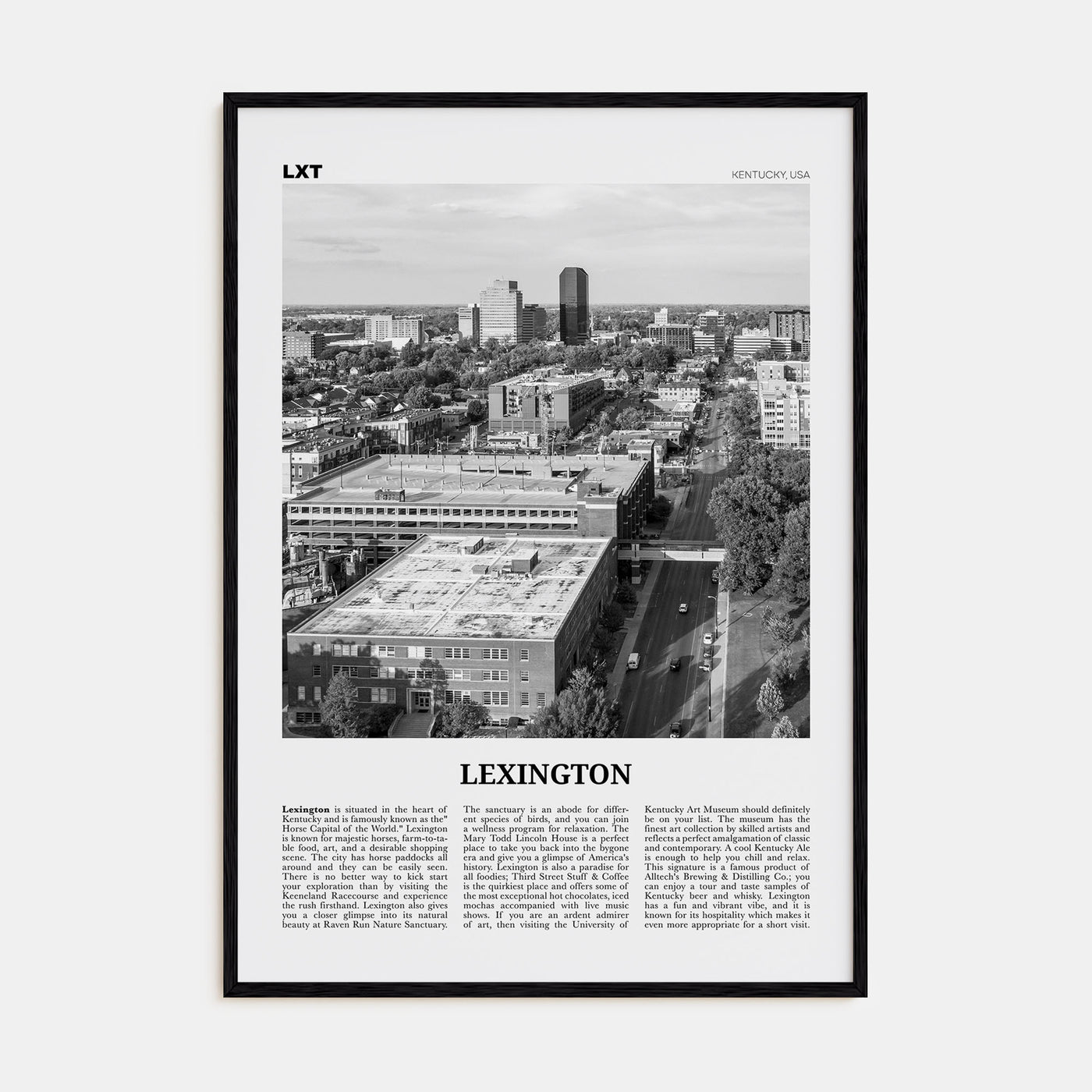 Lexington, Kentucky Travel B&W Poster