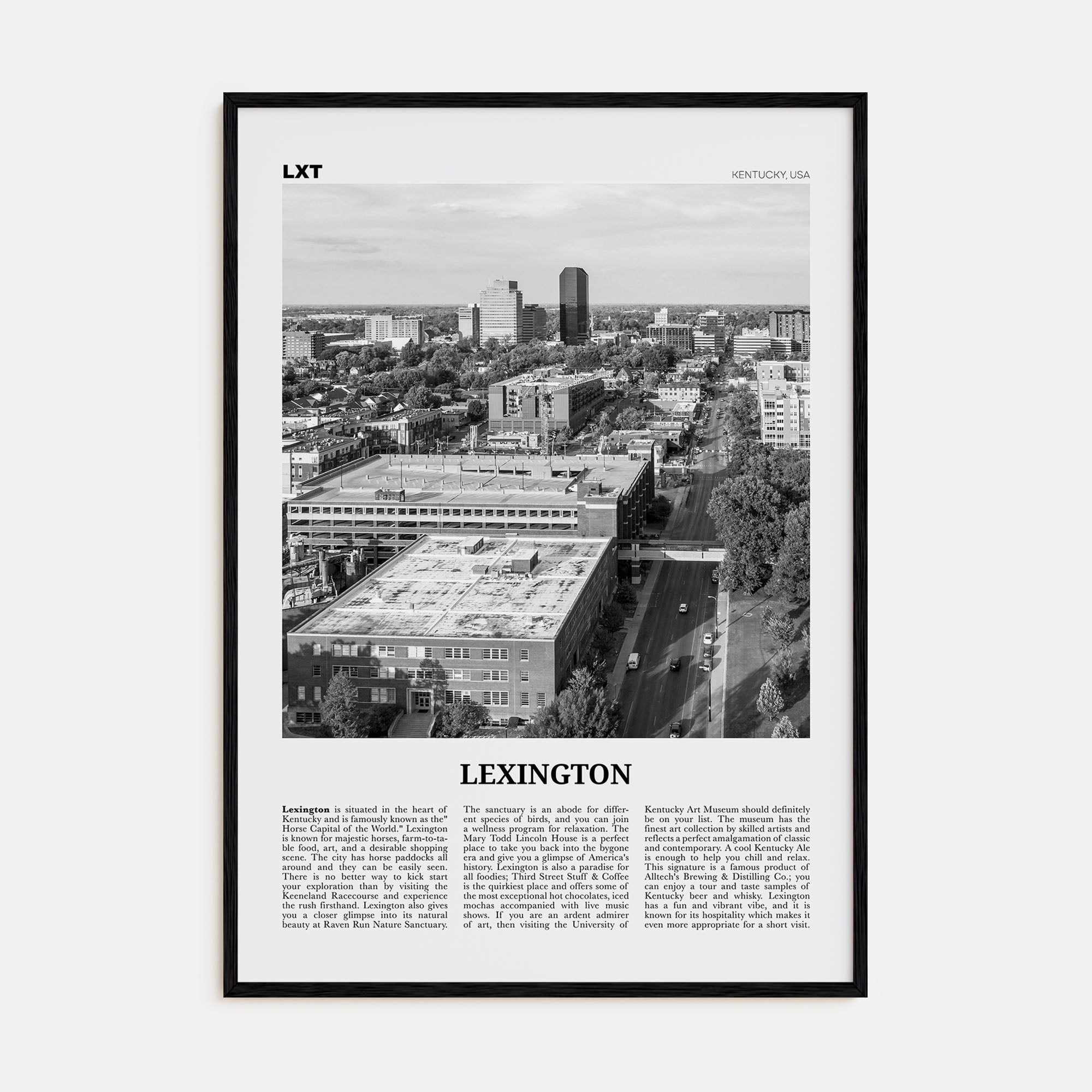 Lexington, Kentucky Travel B&W Poster