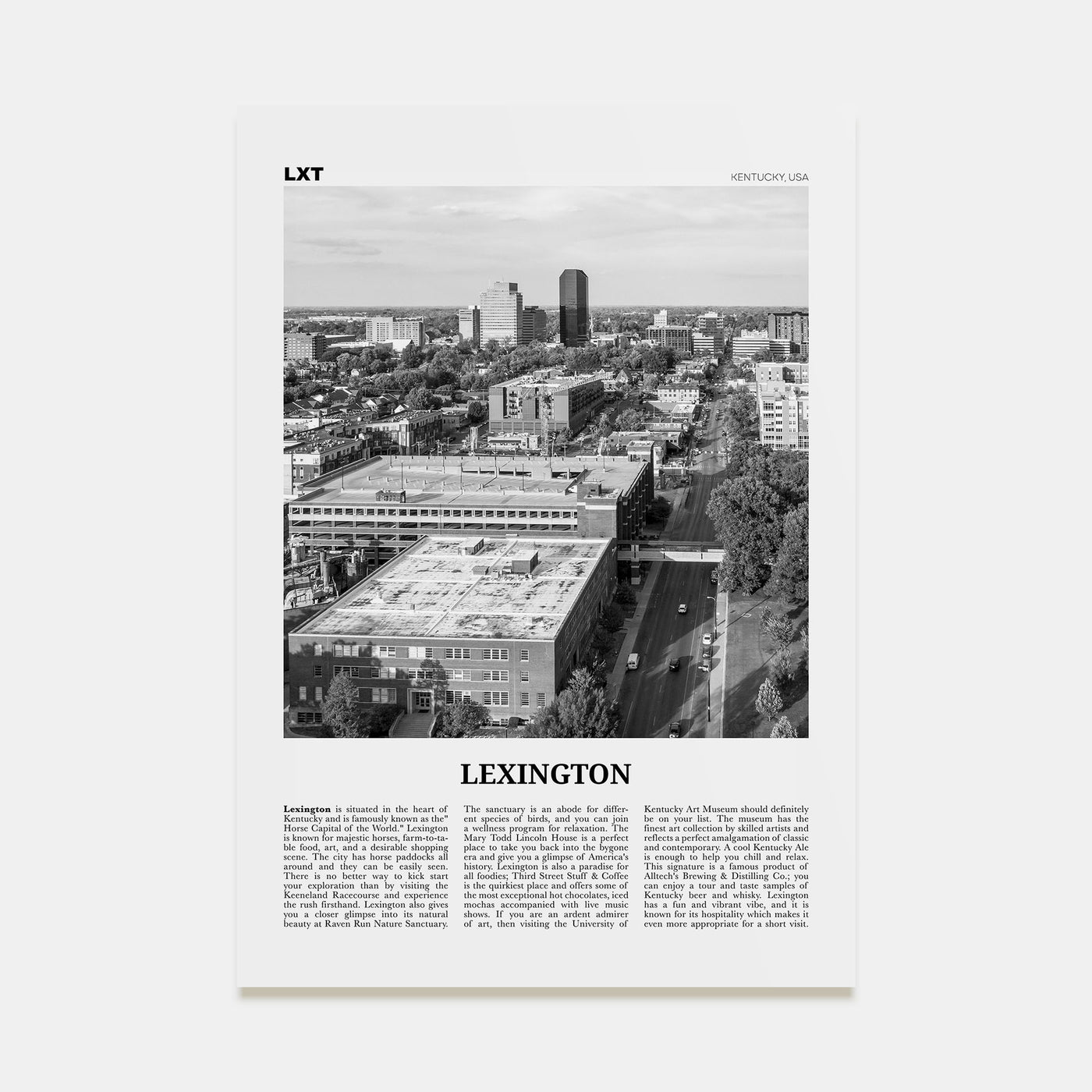 Lexington, Kentucky Travel B&W Poster