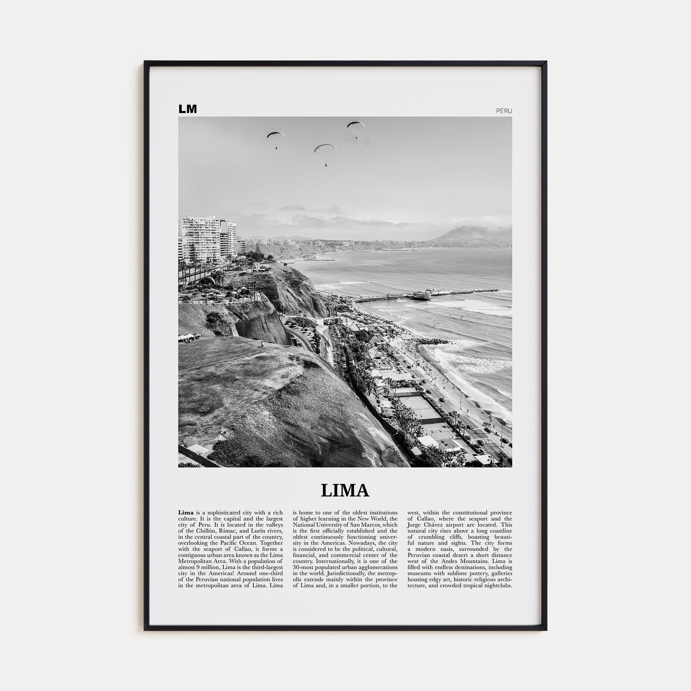 Lima Travel B&W No 1 Poster