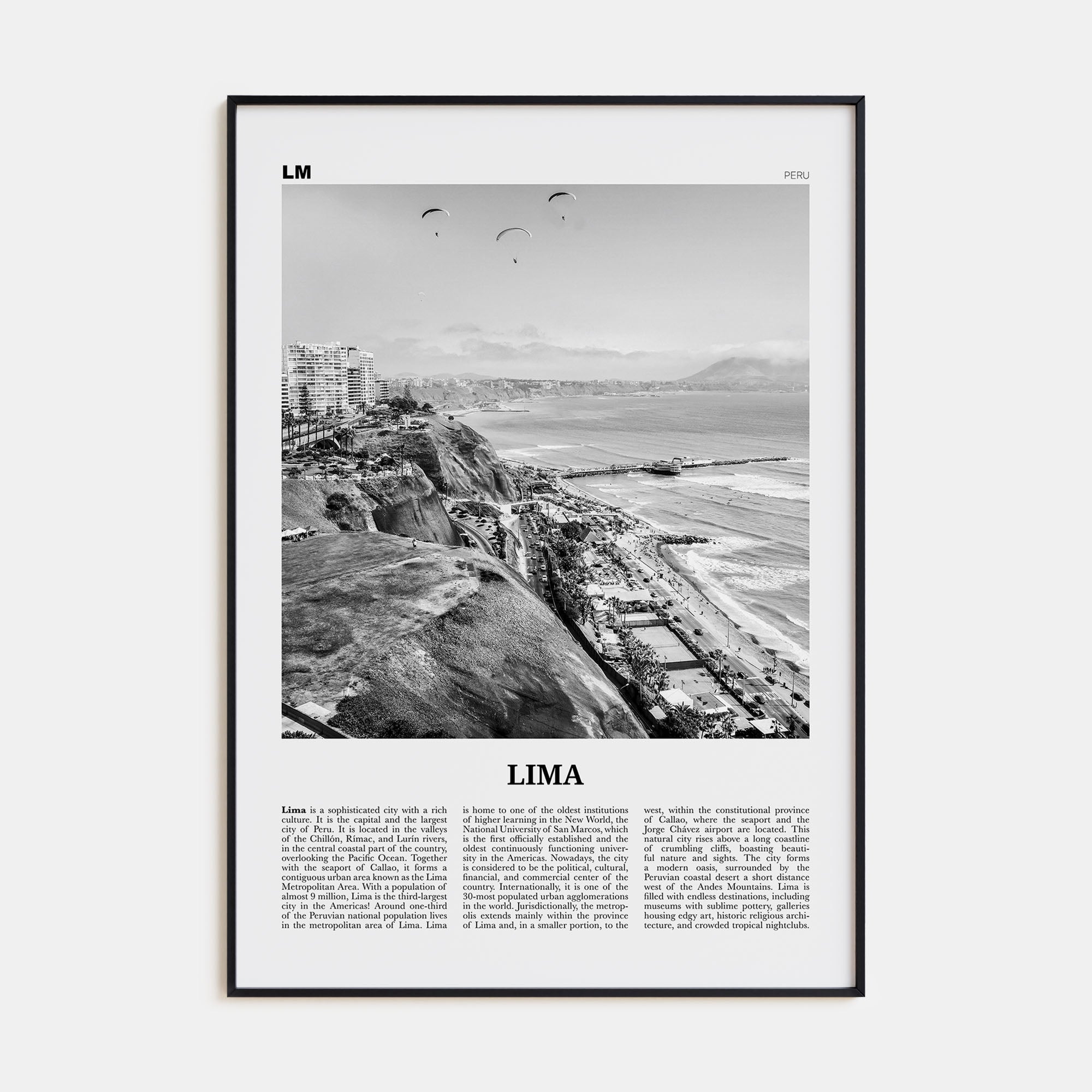 Lima Travel B&W No 1 Poster
