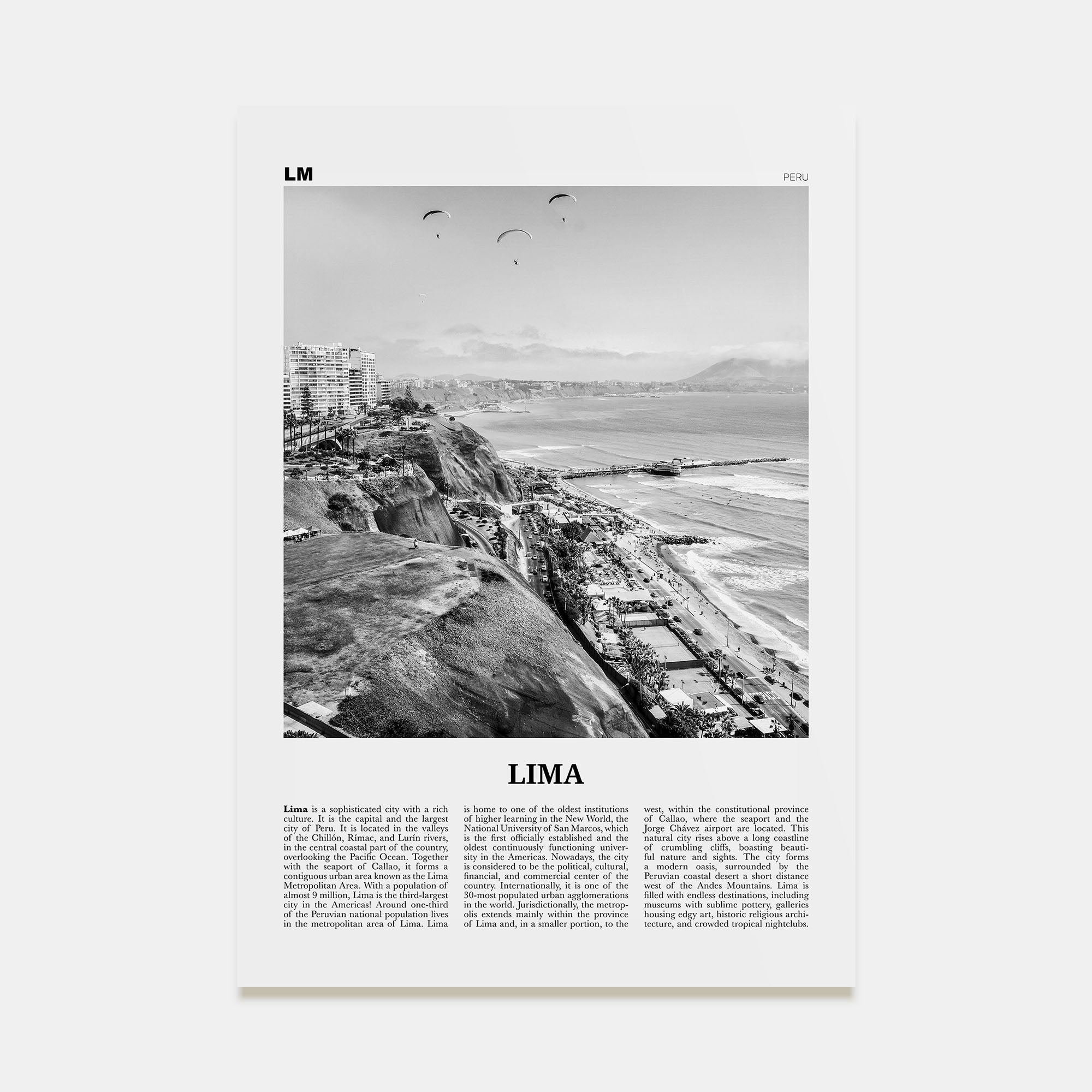 Lima Travel B&W No 1 Poster