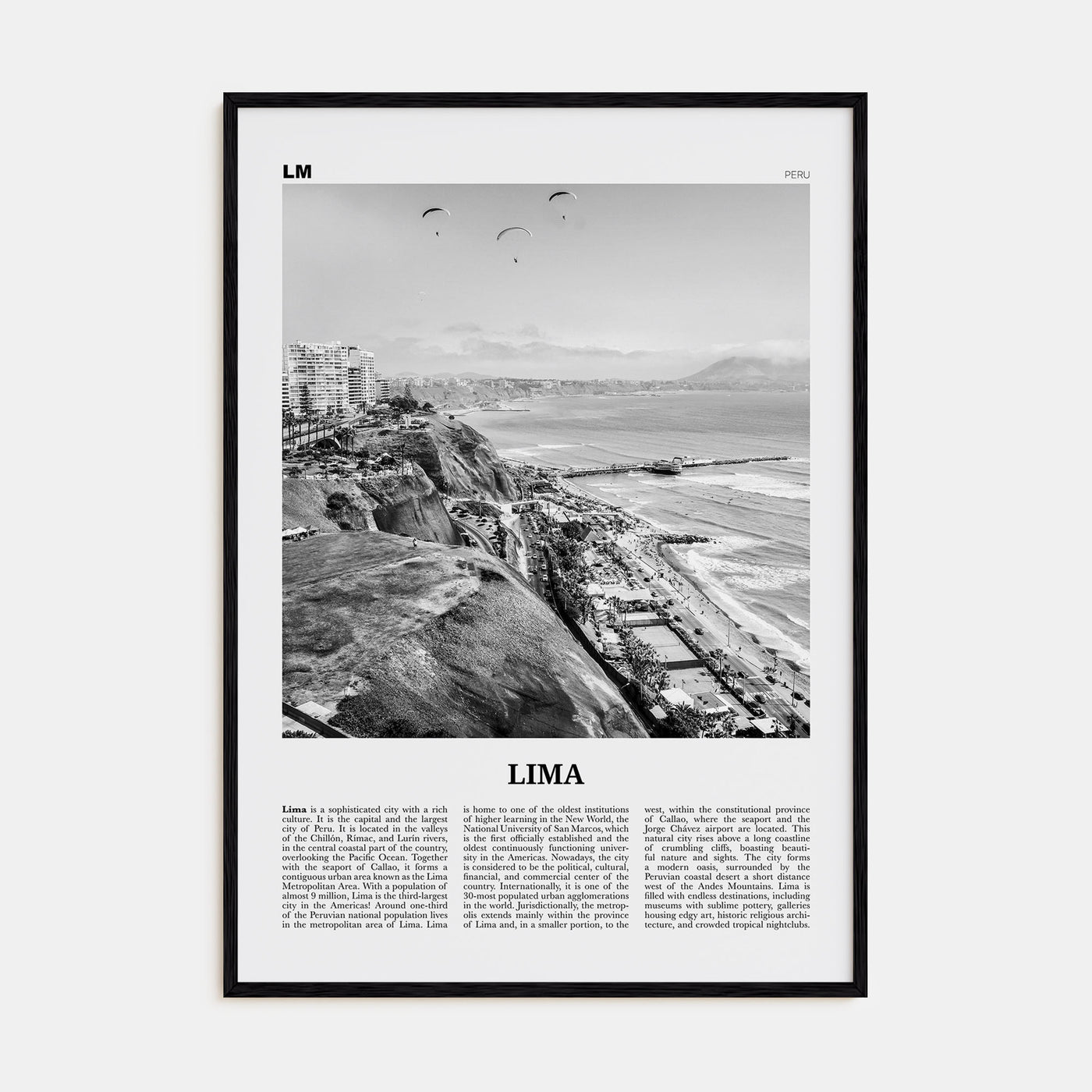 Lima Travel B&W No 1 Poster