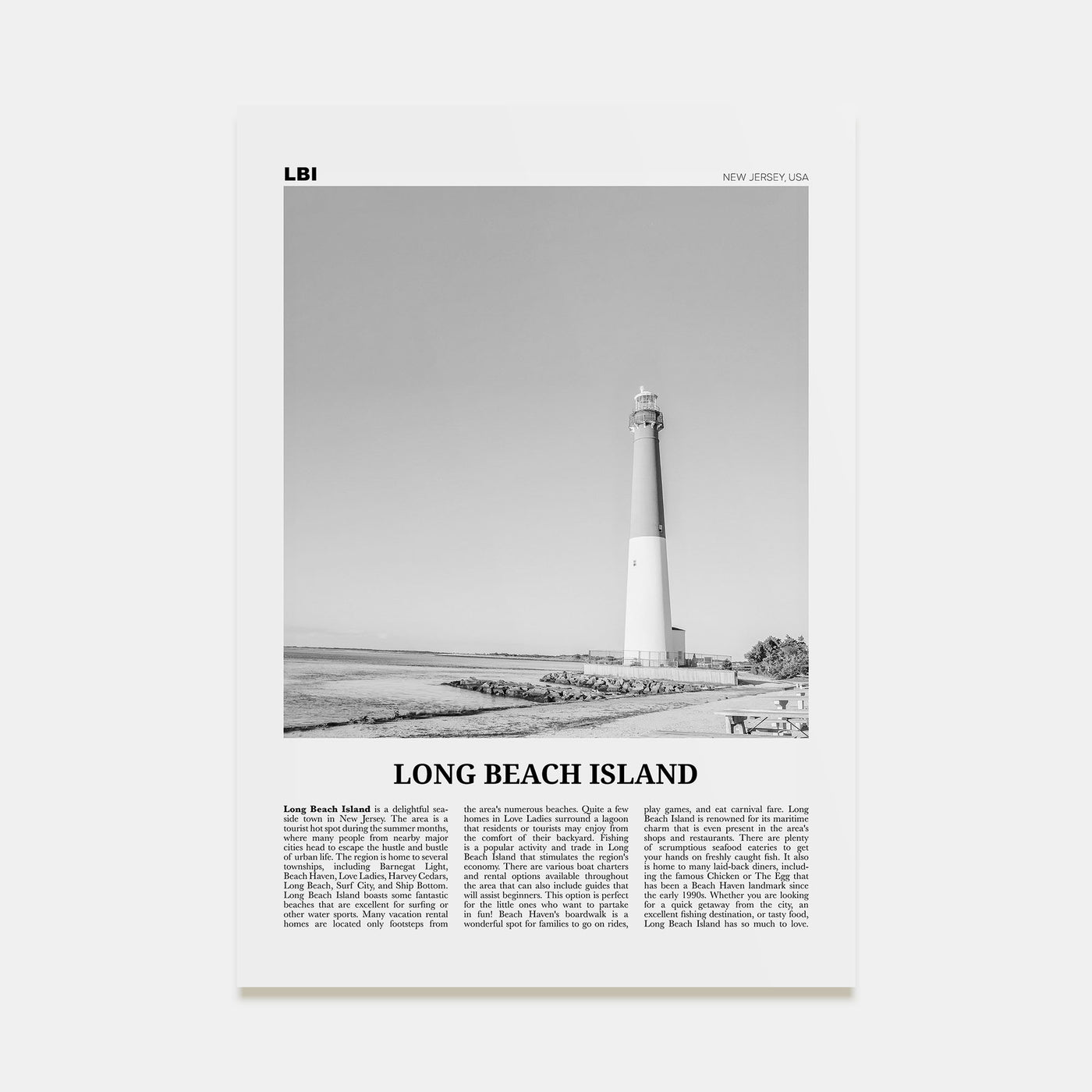 Long Beach Island Travel B&W Poster