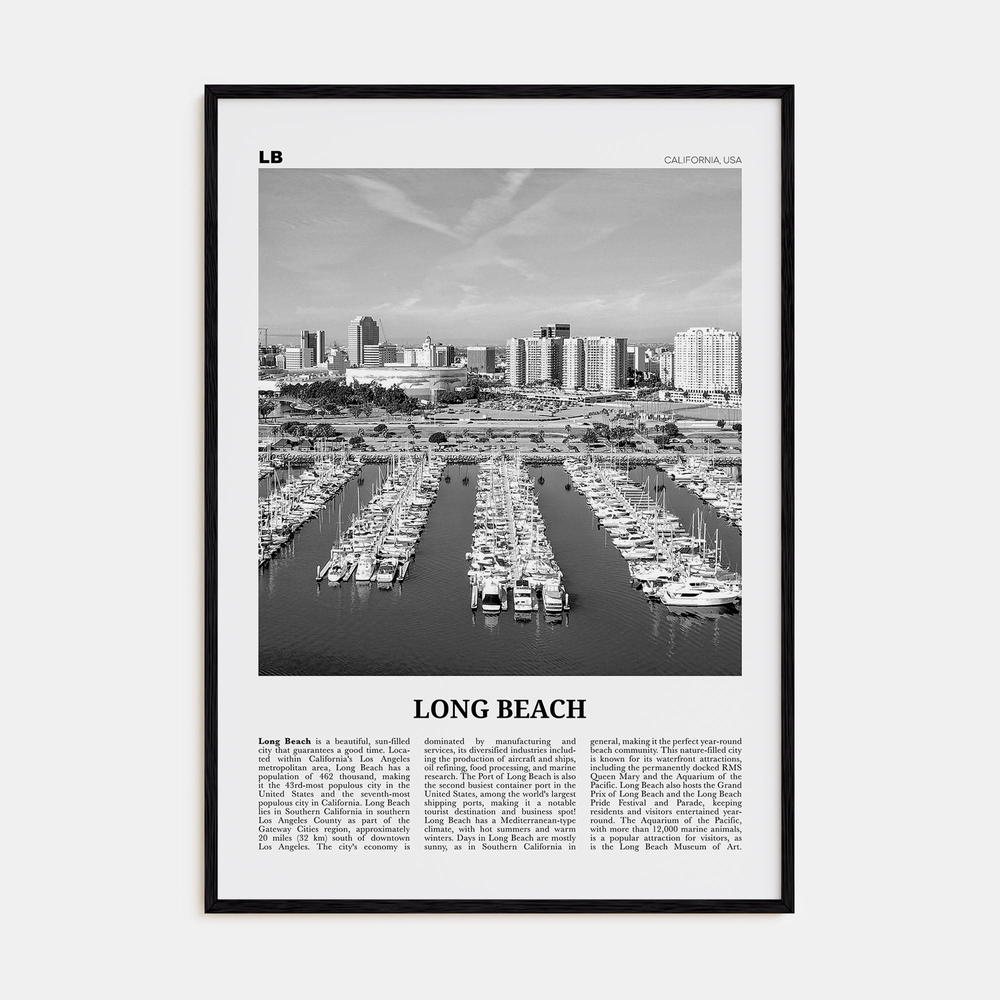 Long Beach Travel B&W No 2 Poster