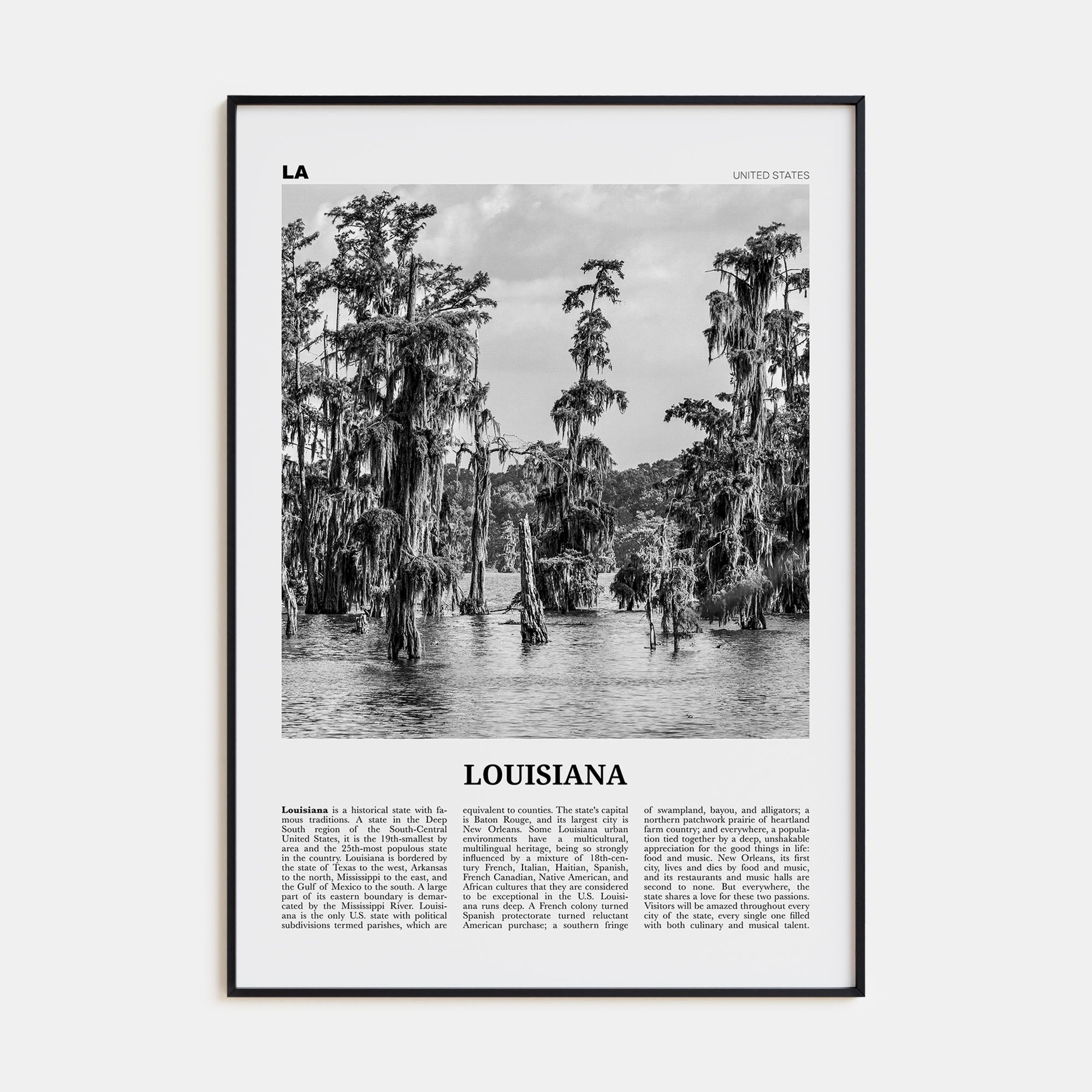 Louisiana Travel B&W No 1 Poster