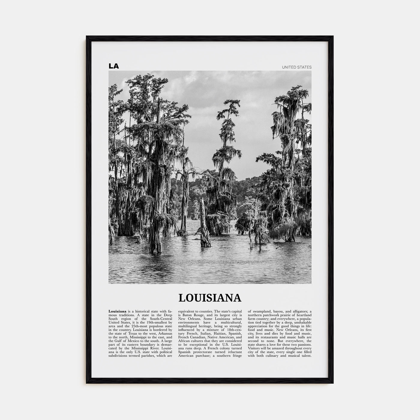 Louisiana Travel B&W No 1 Poster
