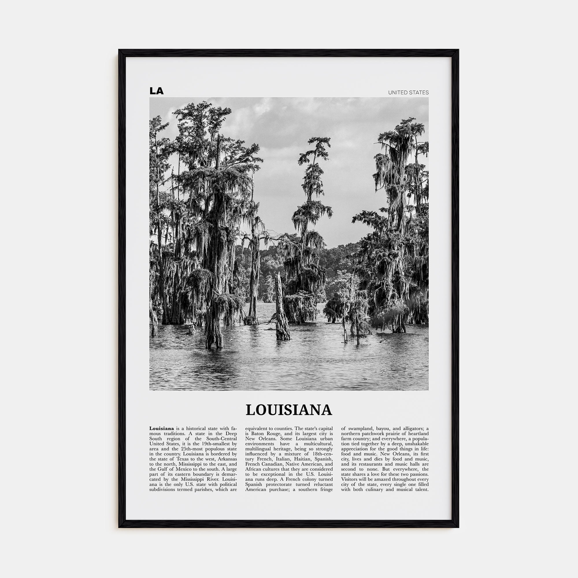 Louisiana Travel B&W No 1 Poster