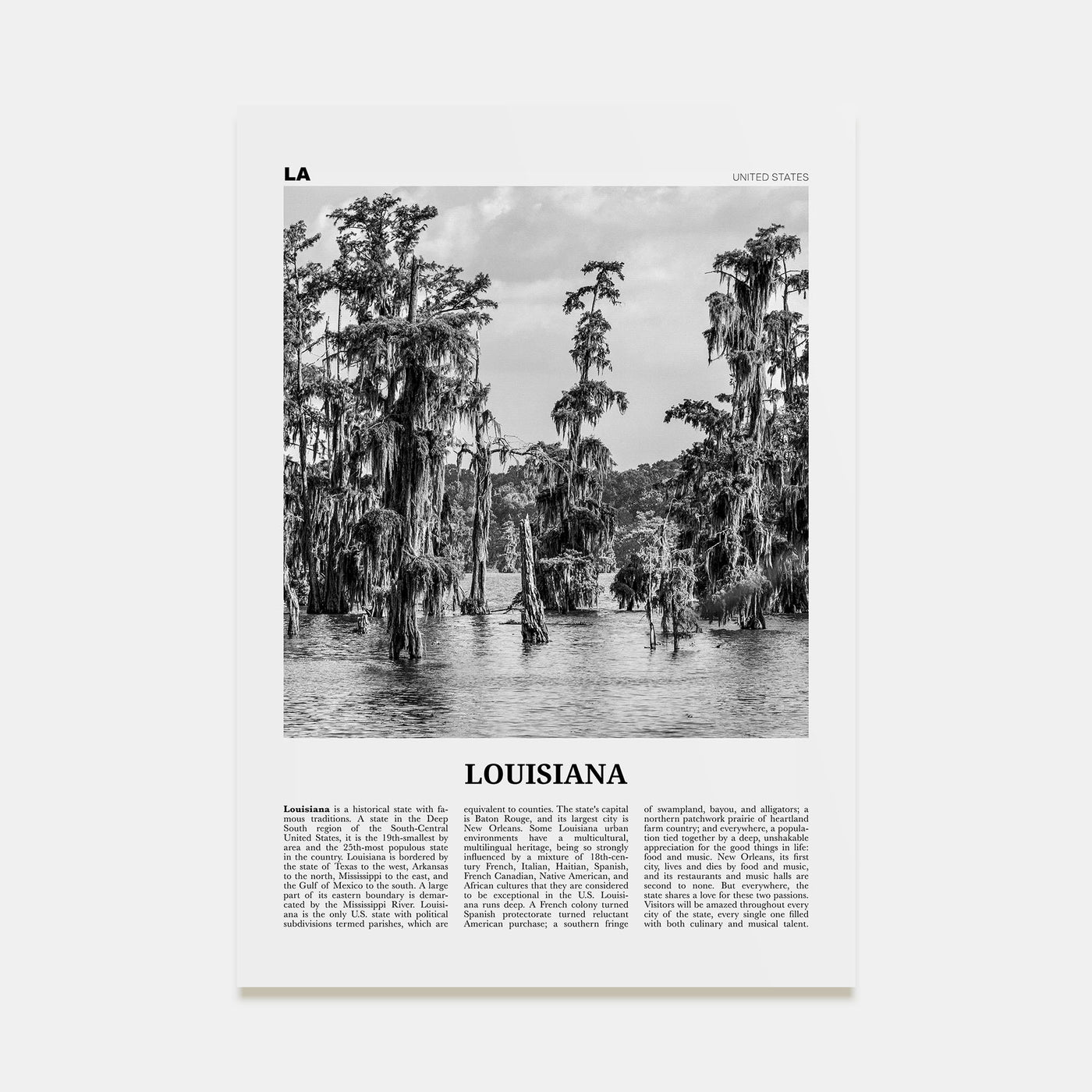 Louisiana Travel B&W No 1 Poster