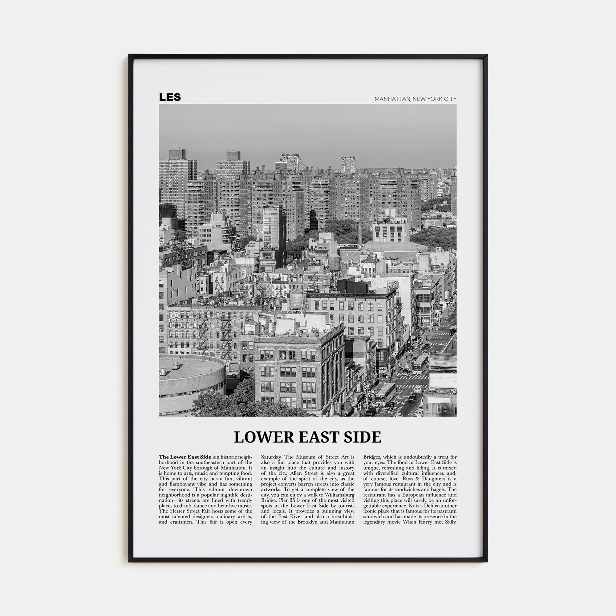 Lower East Side Travel B&W Poster