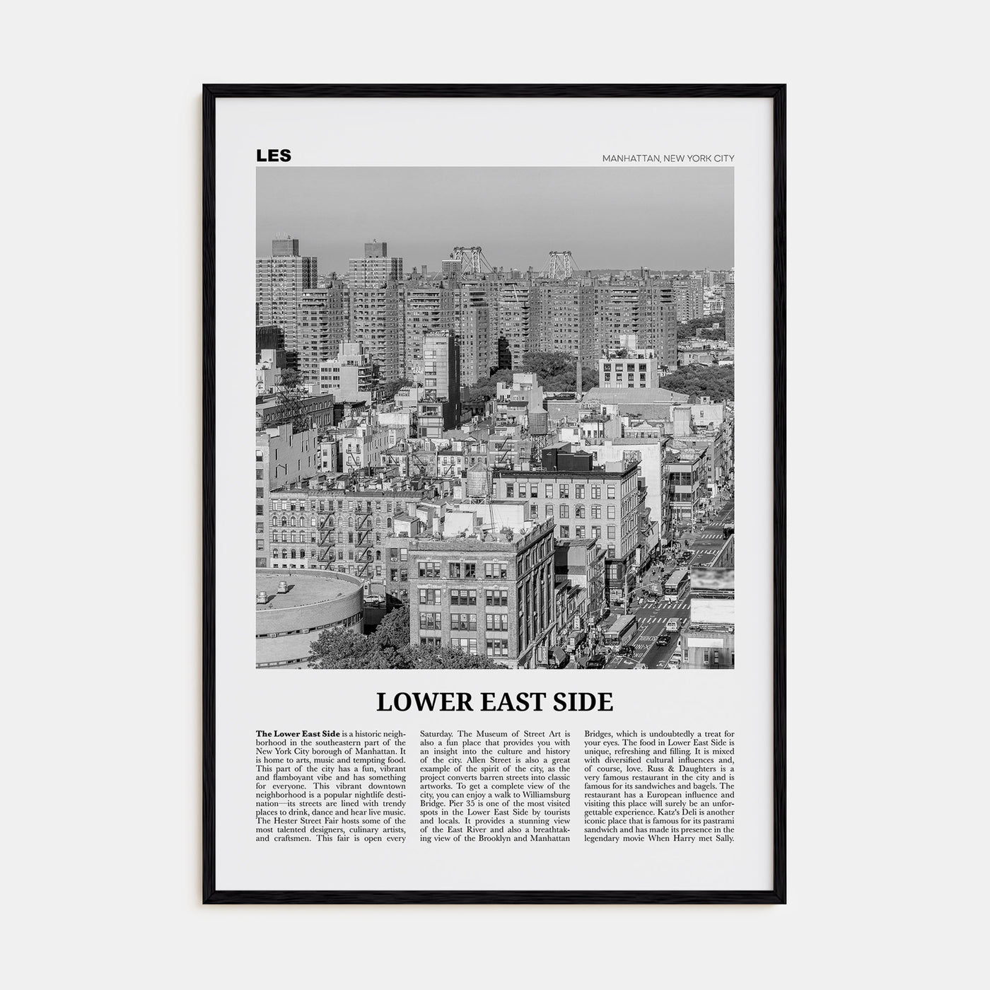 Lower East Side Travel B&W Poster