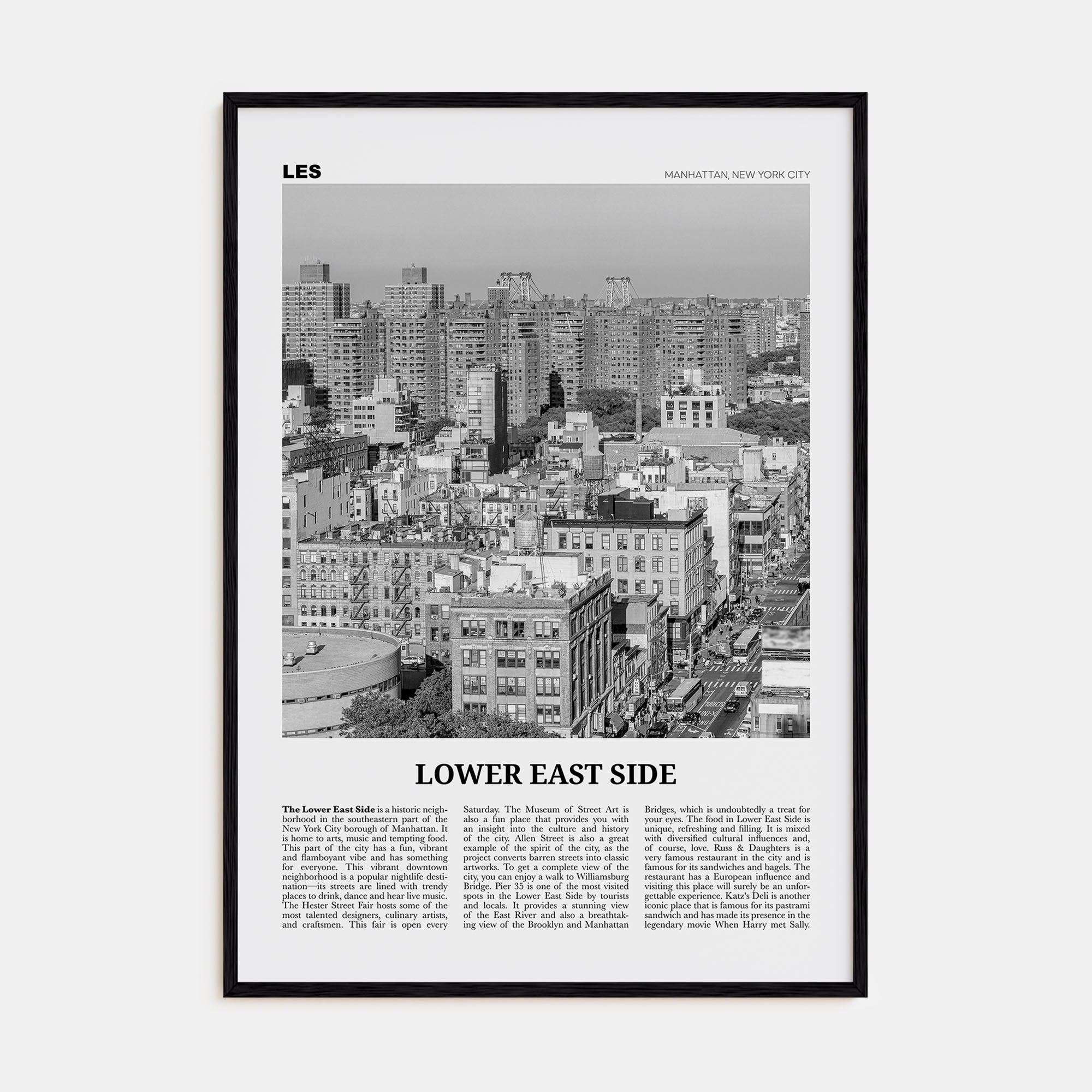 Lower East Side Travel B&W Poster
