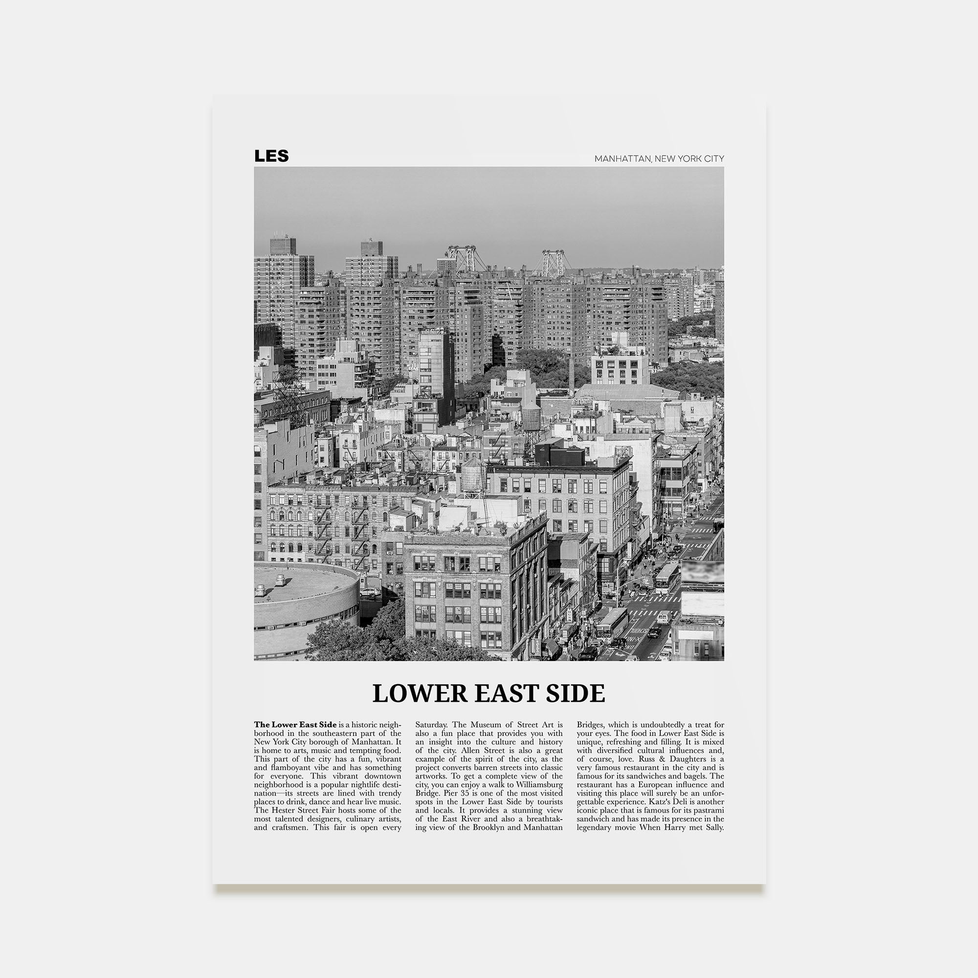 Lower East Side Travel B&W Poster