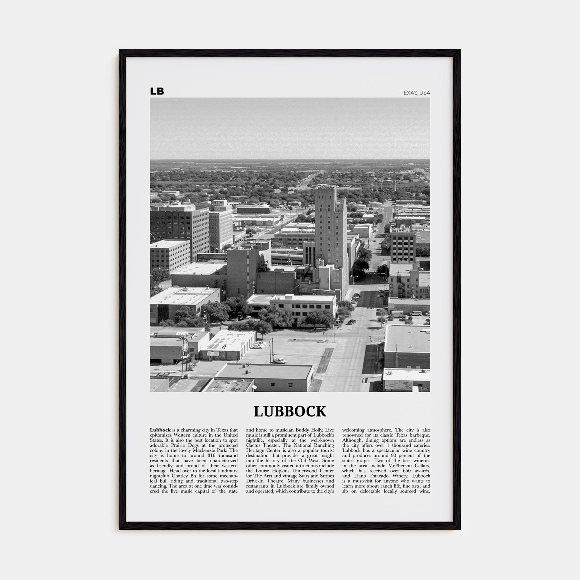 Lubbock Travel B&W Poster