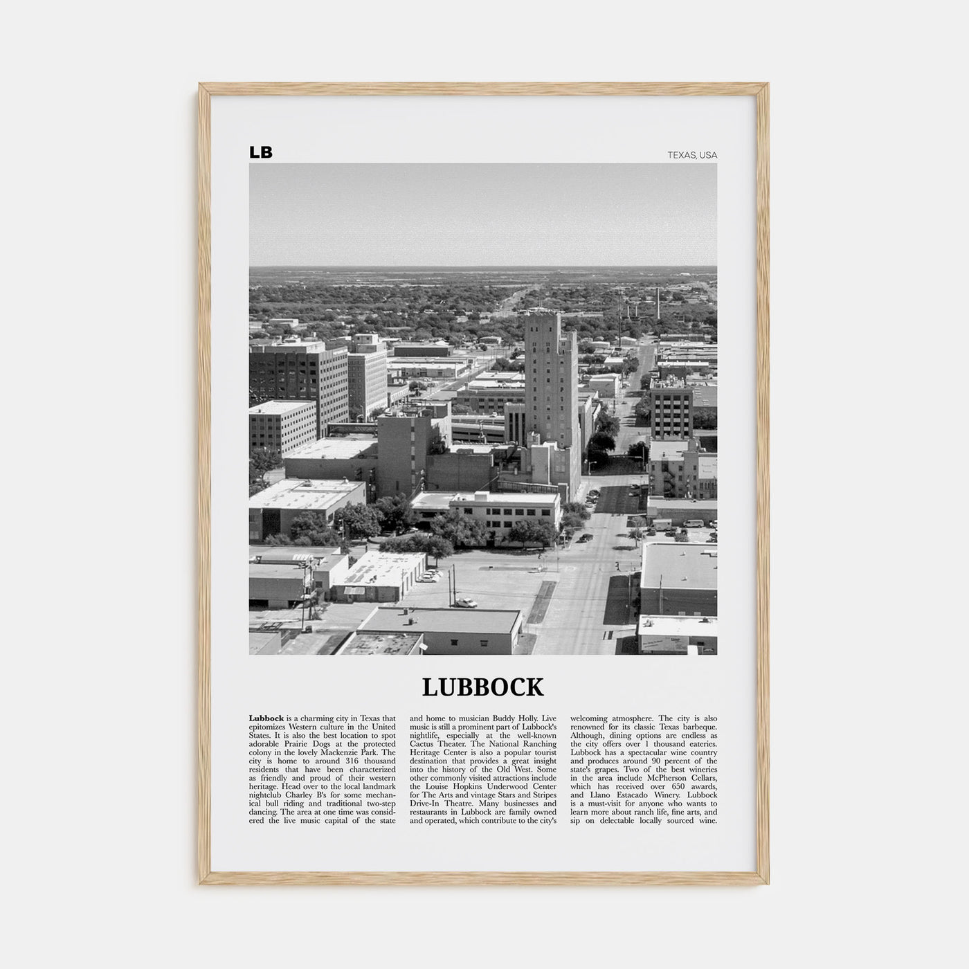Lubbock Travel B&W Poster