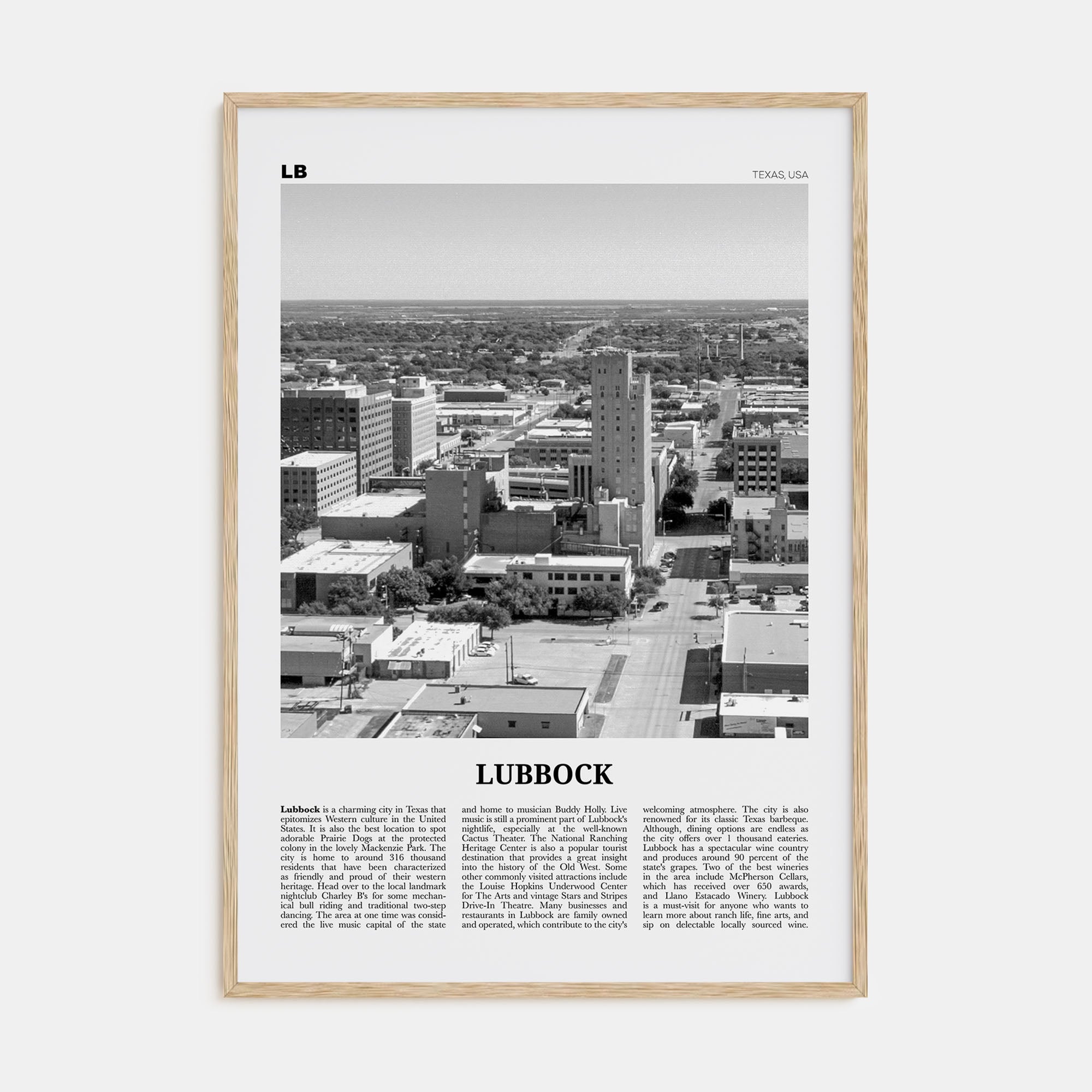 Lubbock Travel B&W Poster