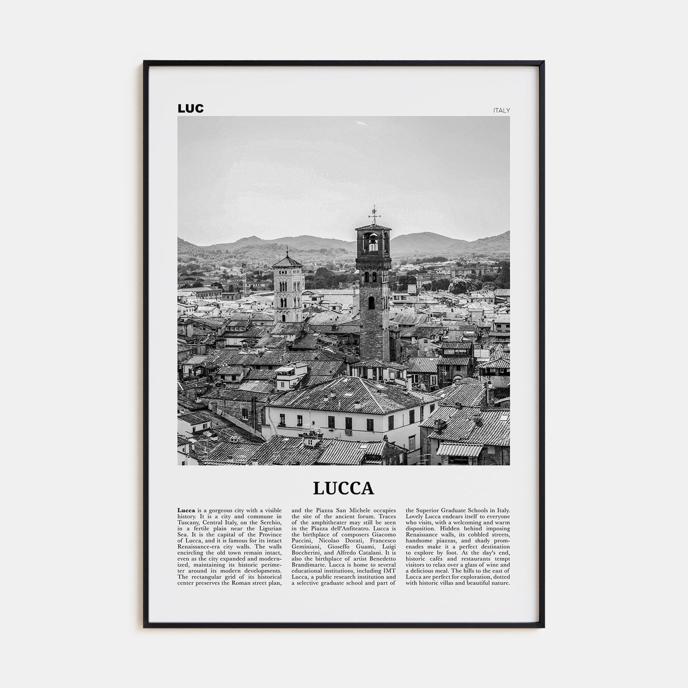 Lucca Travel B&W Poster