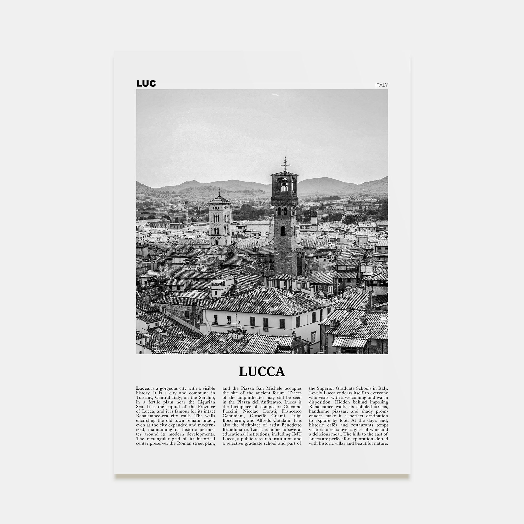 Lucca Travel B&W Poster