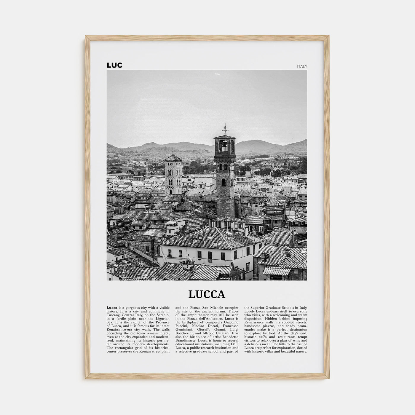 Lucca Travel B&W Poster