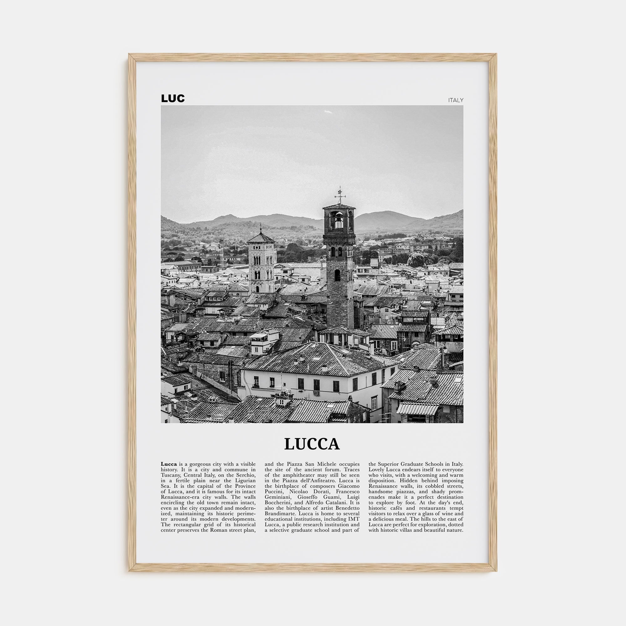 Lucca Travel B&W Poster