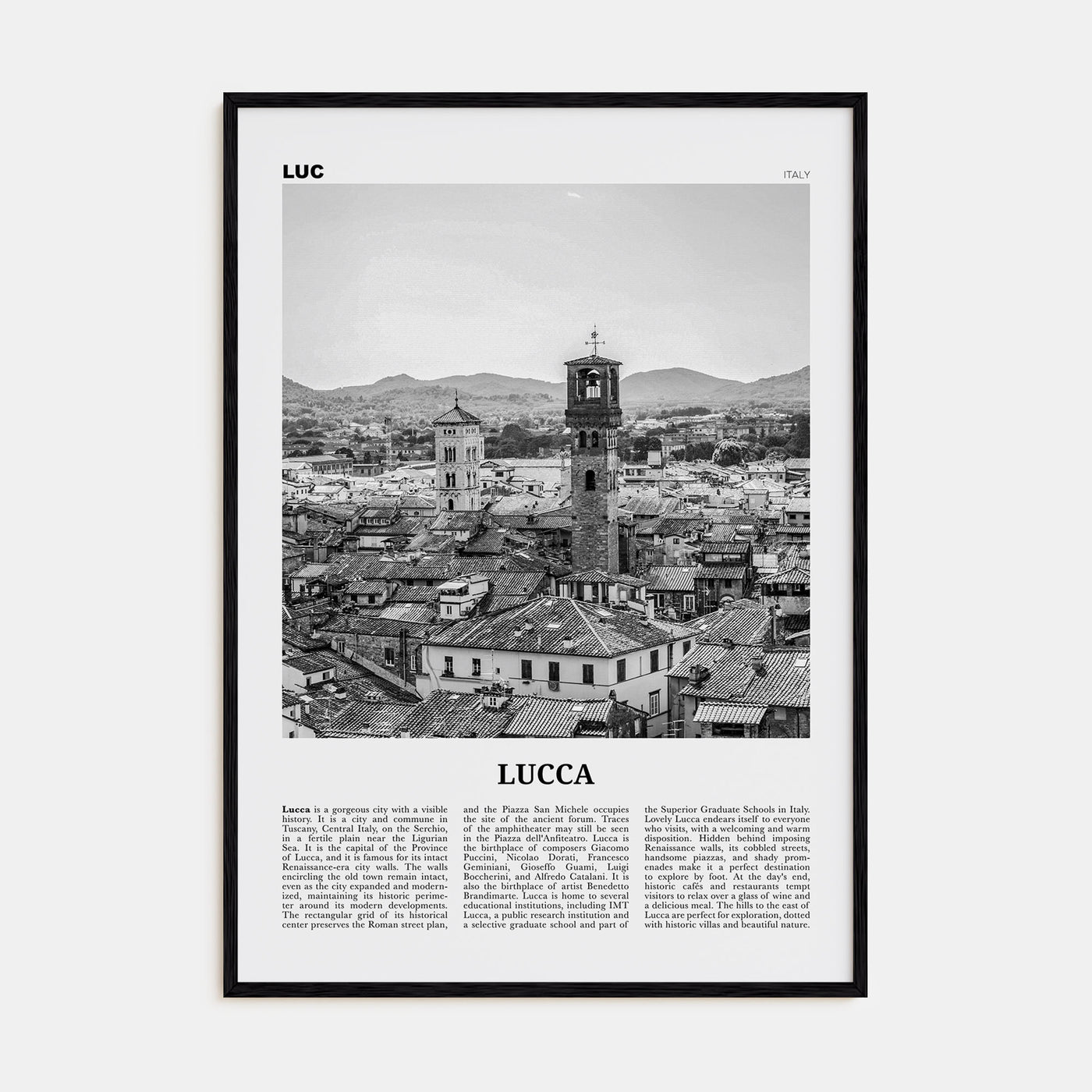 Lucca Travel B&W Poster