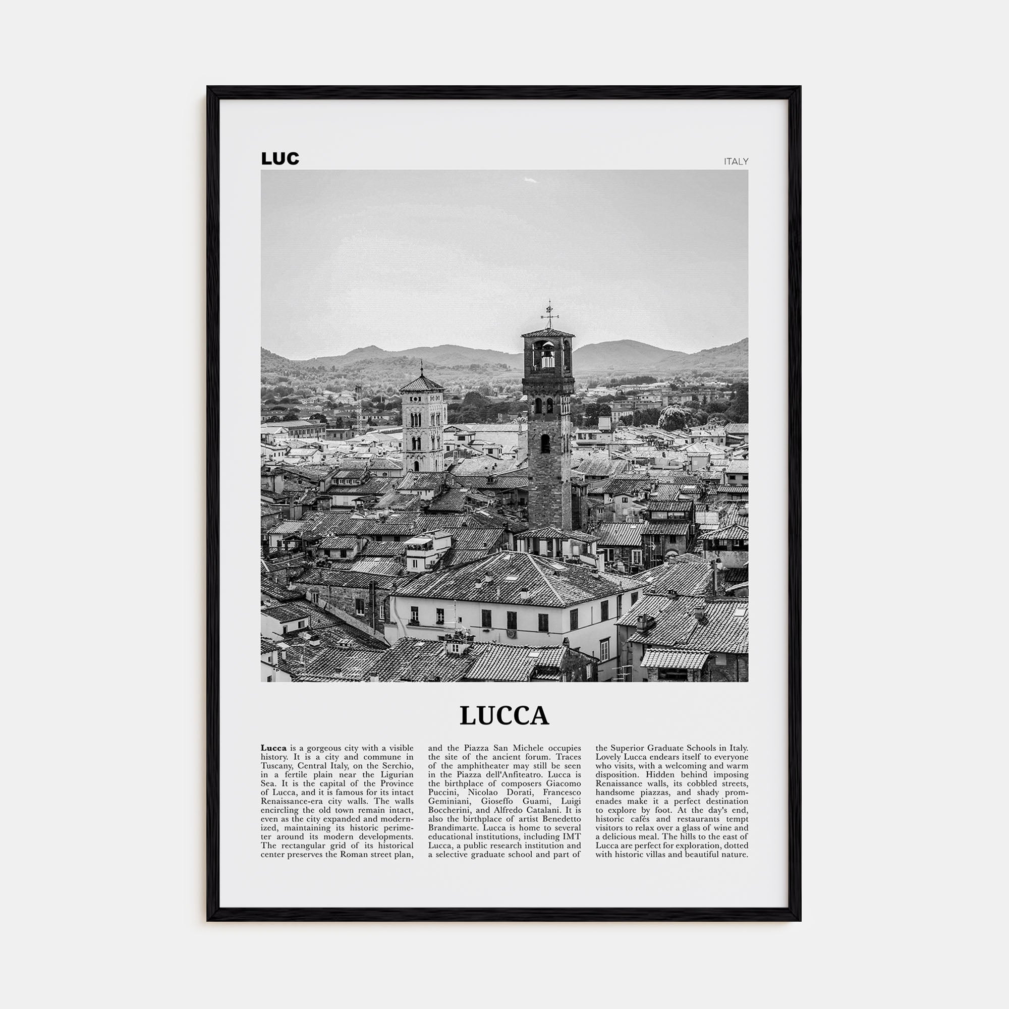 Lucca Travel B&W Poster