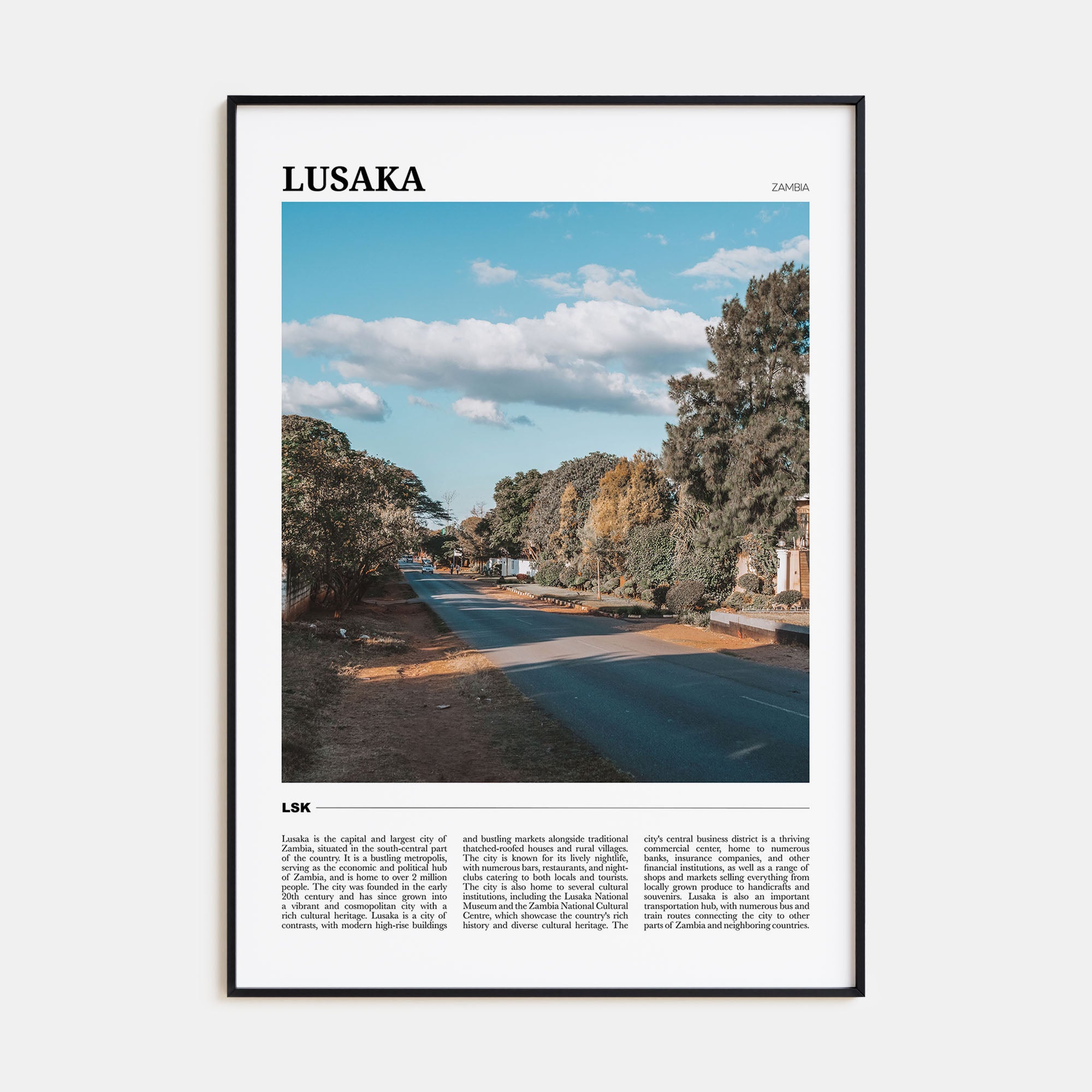 Lusaka Travel Color Poster