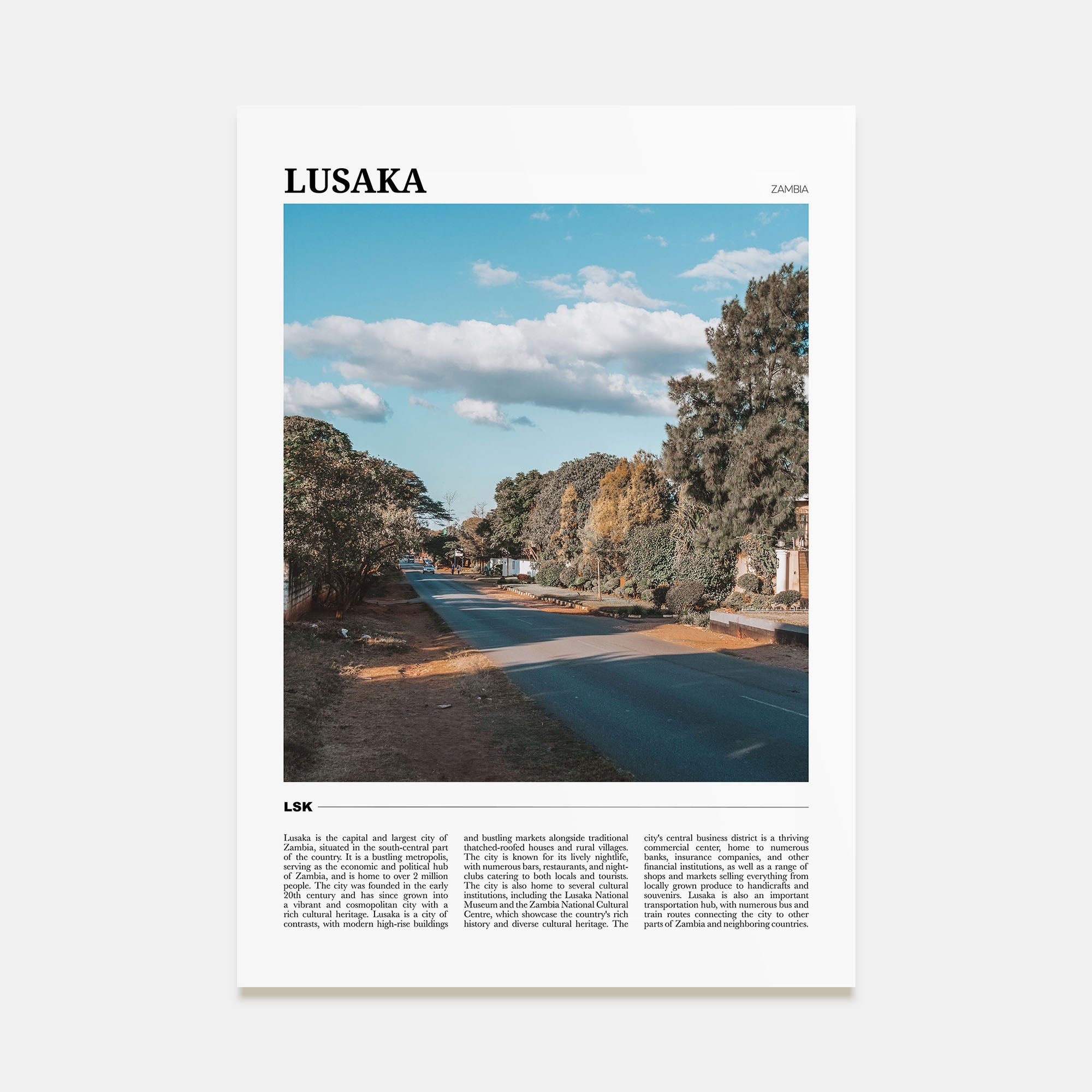 Lusaka Travel Color Poster
