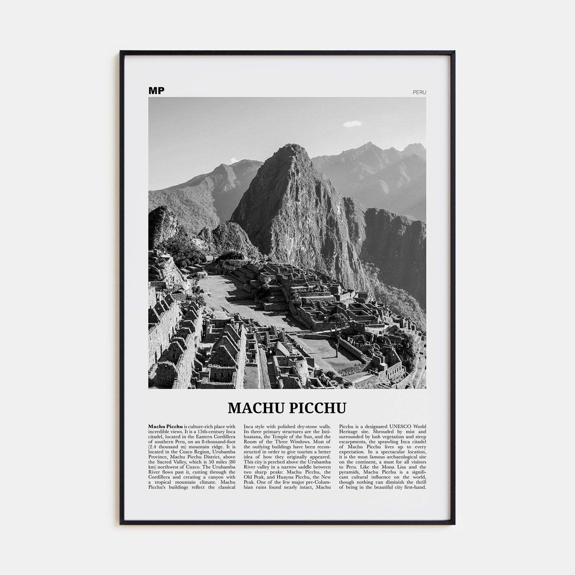 Machu Picchu Travel B&W Poster