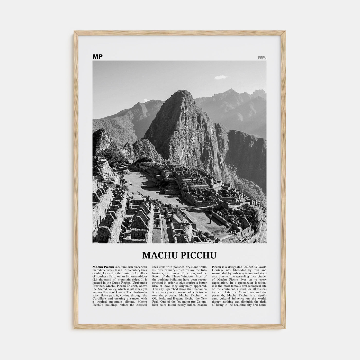 Machu Picchu Travel B&W Poster