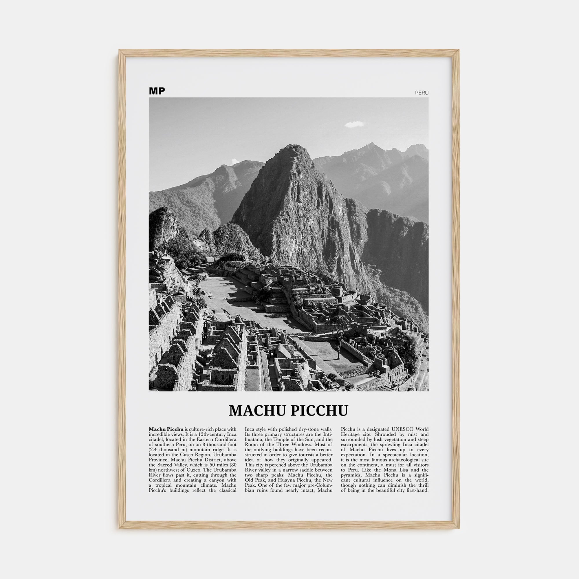 Machu Picchu Travel B&W Poster